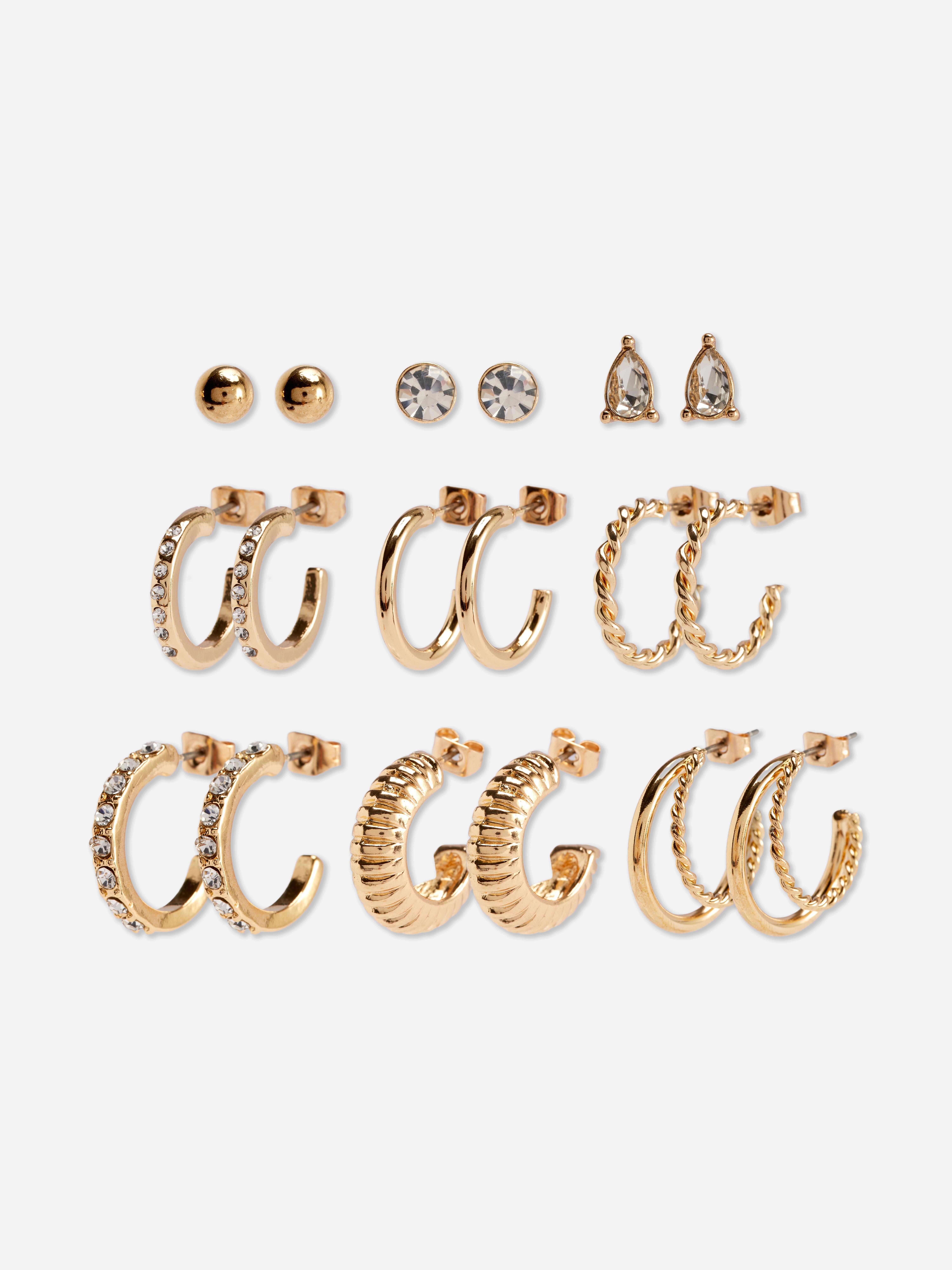 9pk Stud And Huggie Earrings