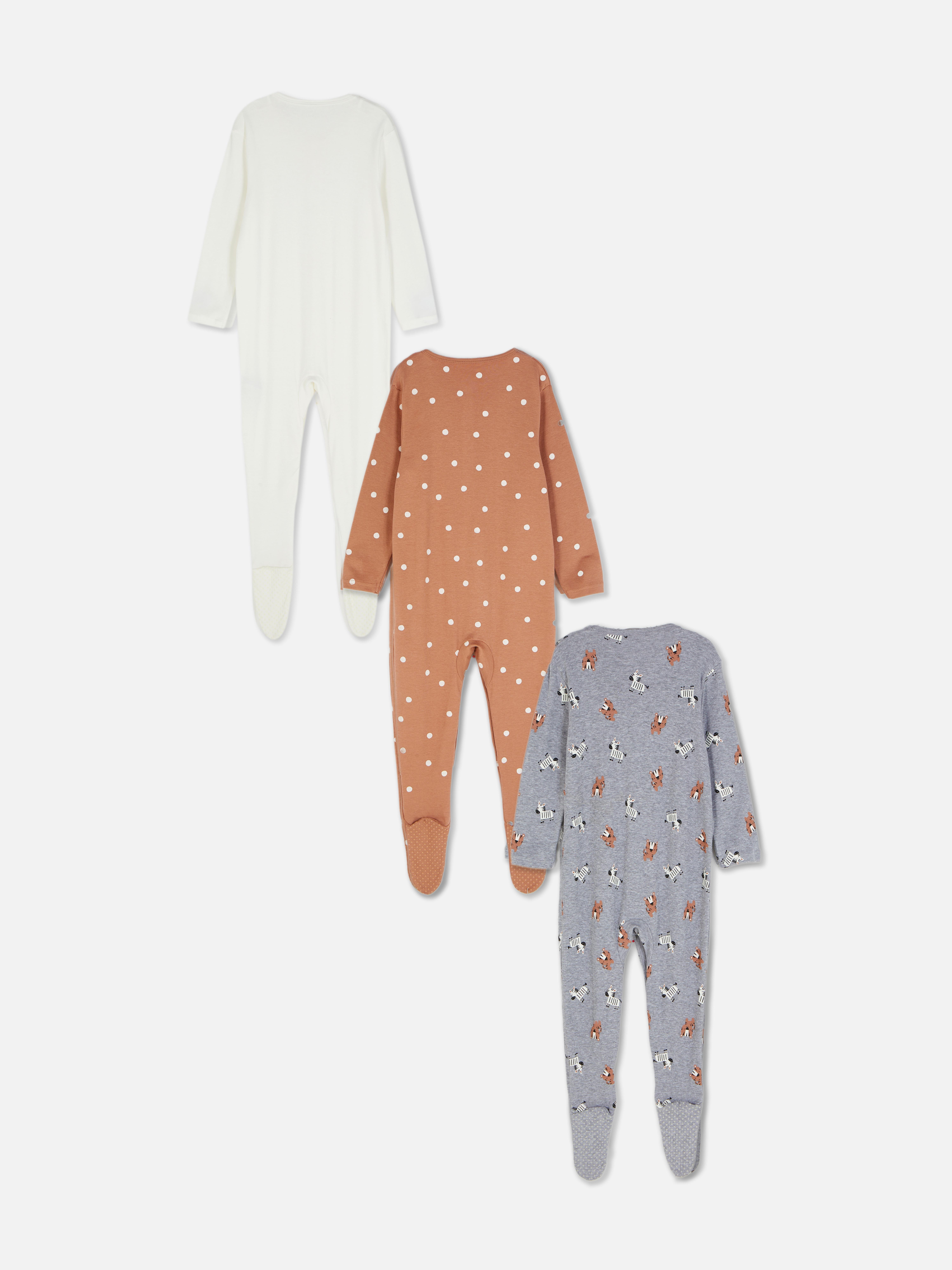 3pk Mixed Print Sleepsuits