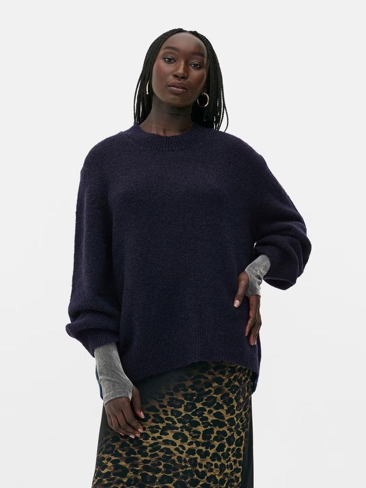 Rita Ora Oversized Fluffy Knit Jumper Navy