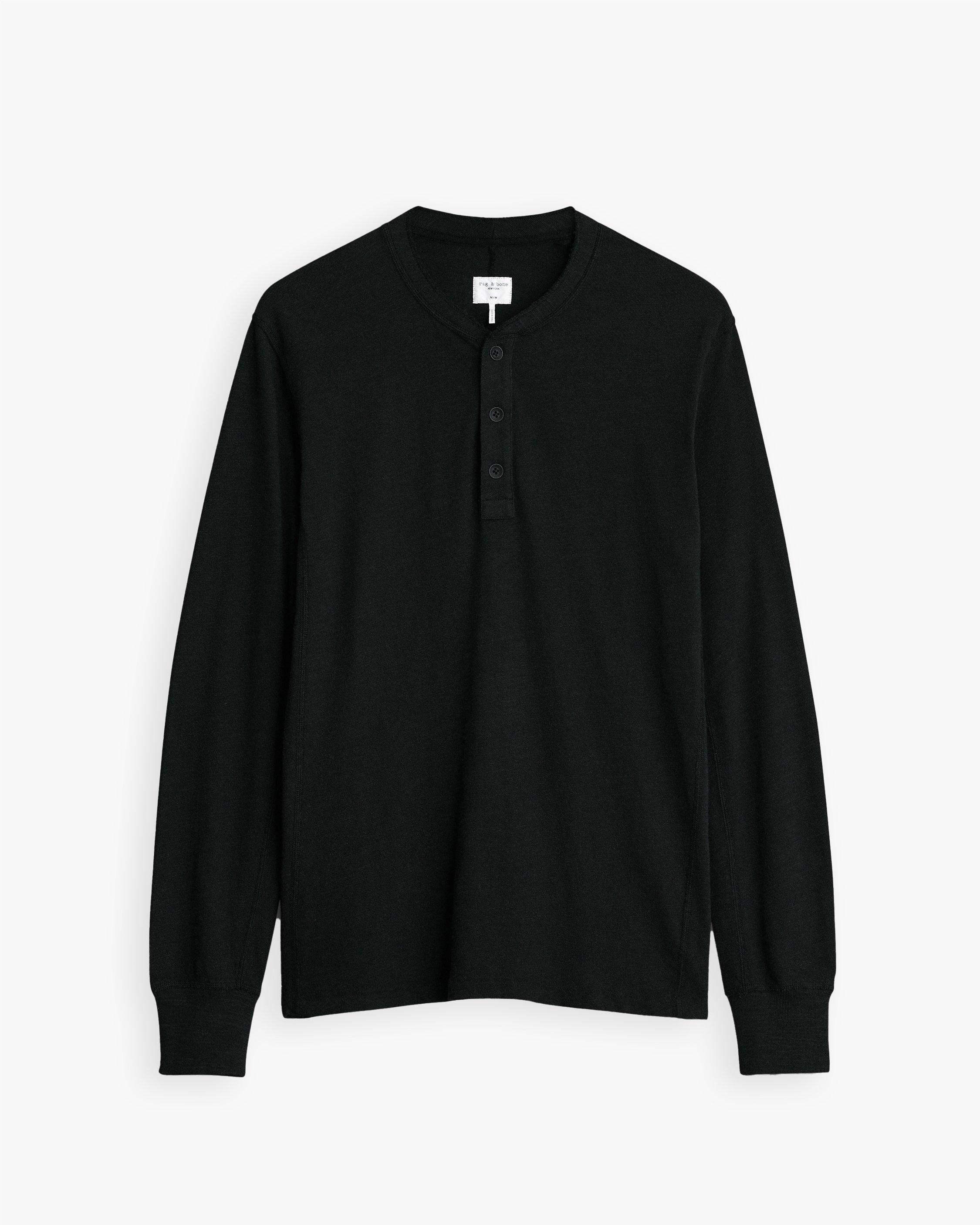 Classic Long-Sleeve Crewneck Henley in Black | rag & bone