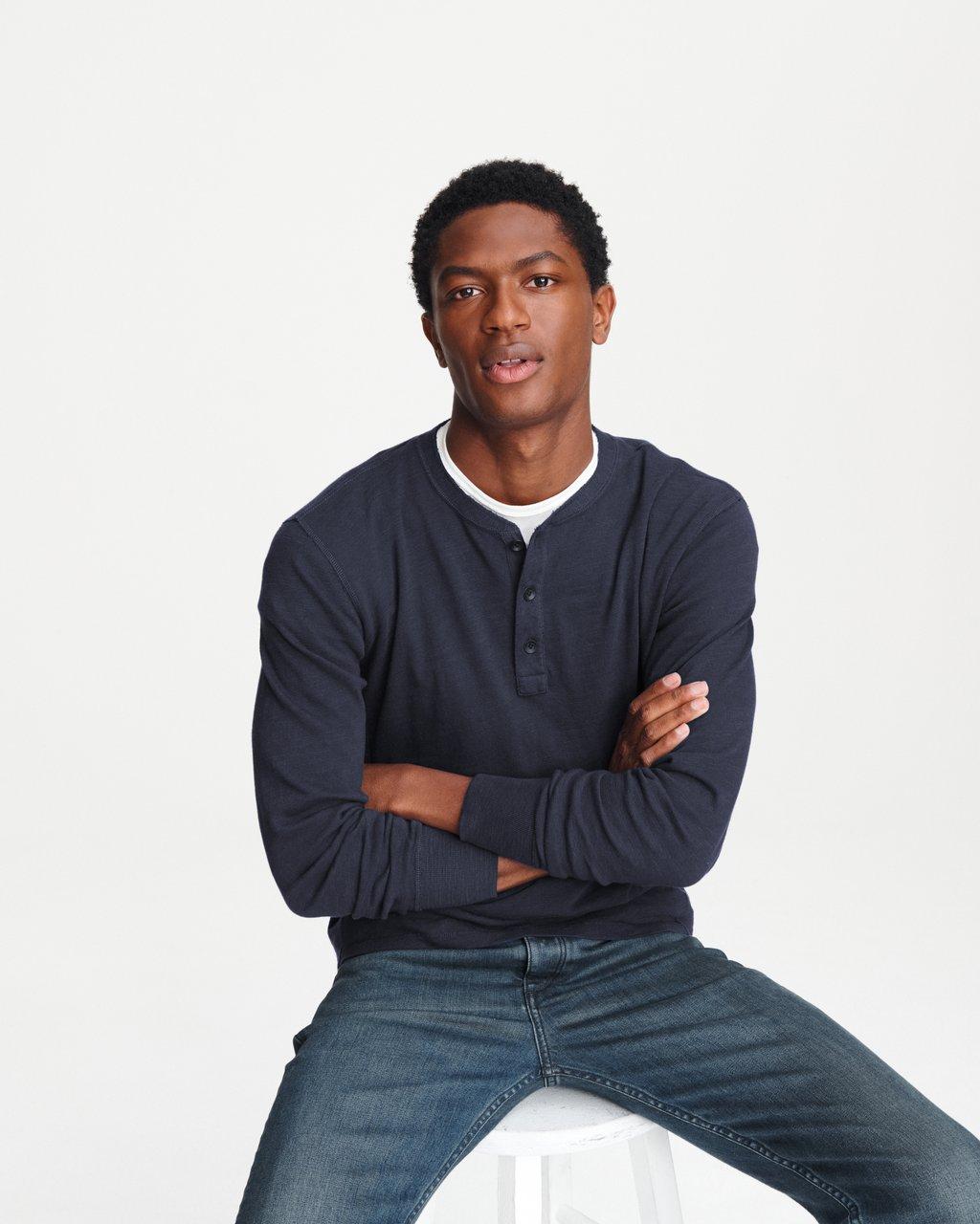 Classic Flame Cotton Long Sleeve Henley image number 1
