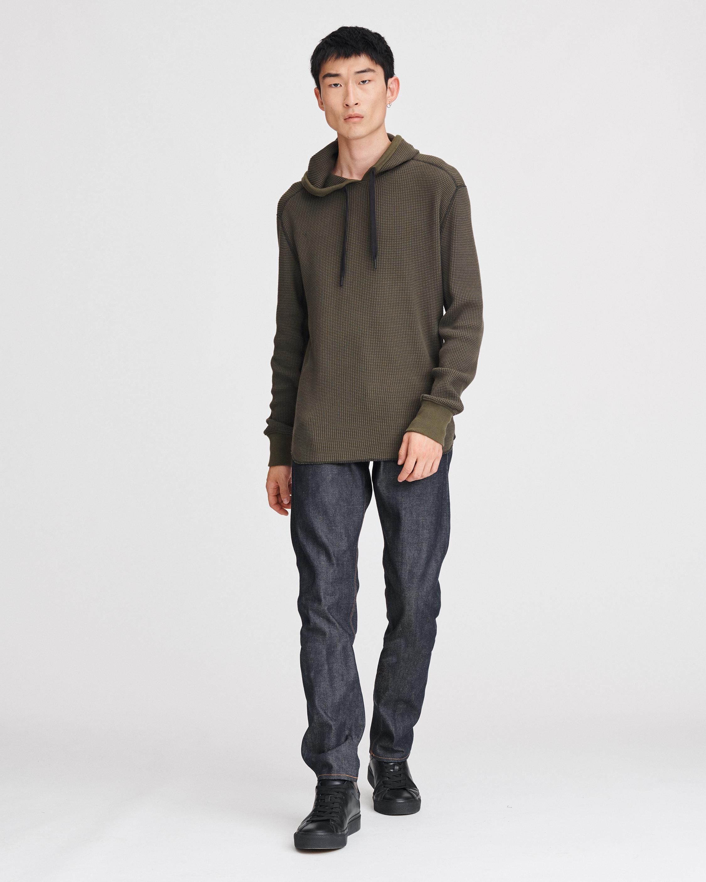 Two Tone Waffle Hoodie for Men in Army Green rag bone