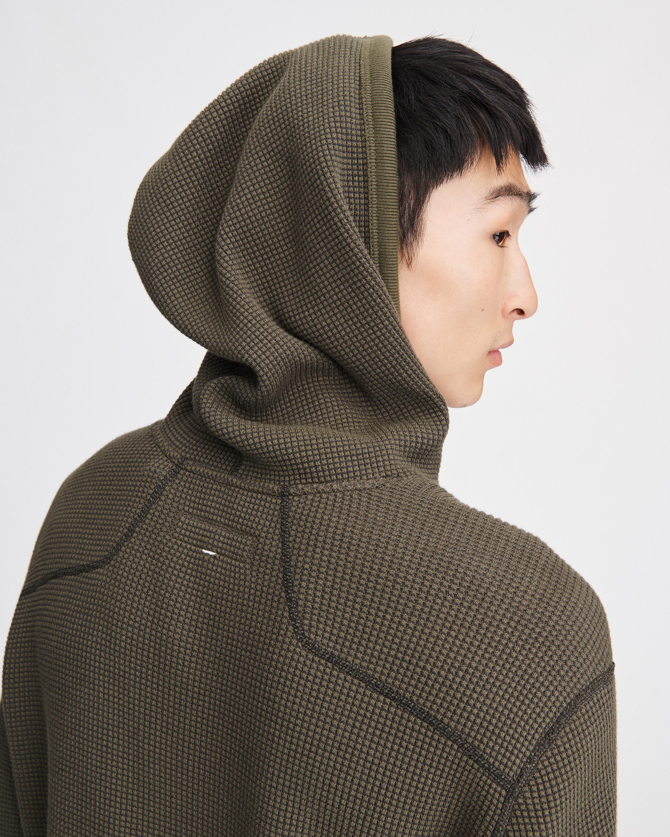 Two Tone Waffle Hoodie for Men in Army Green rag bone