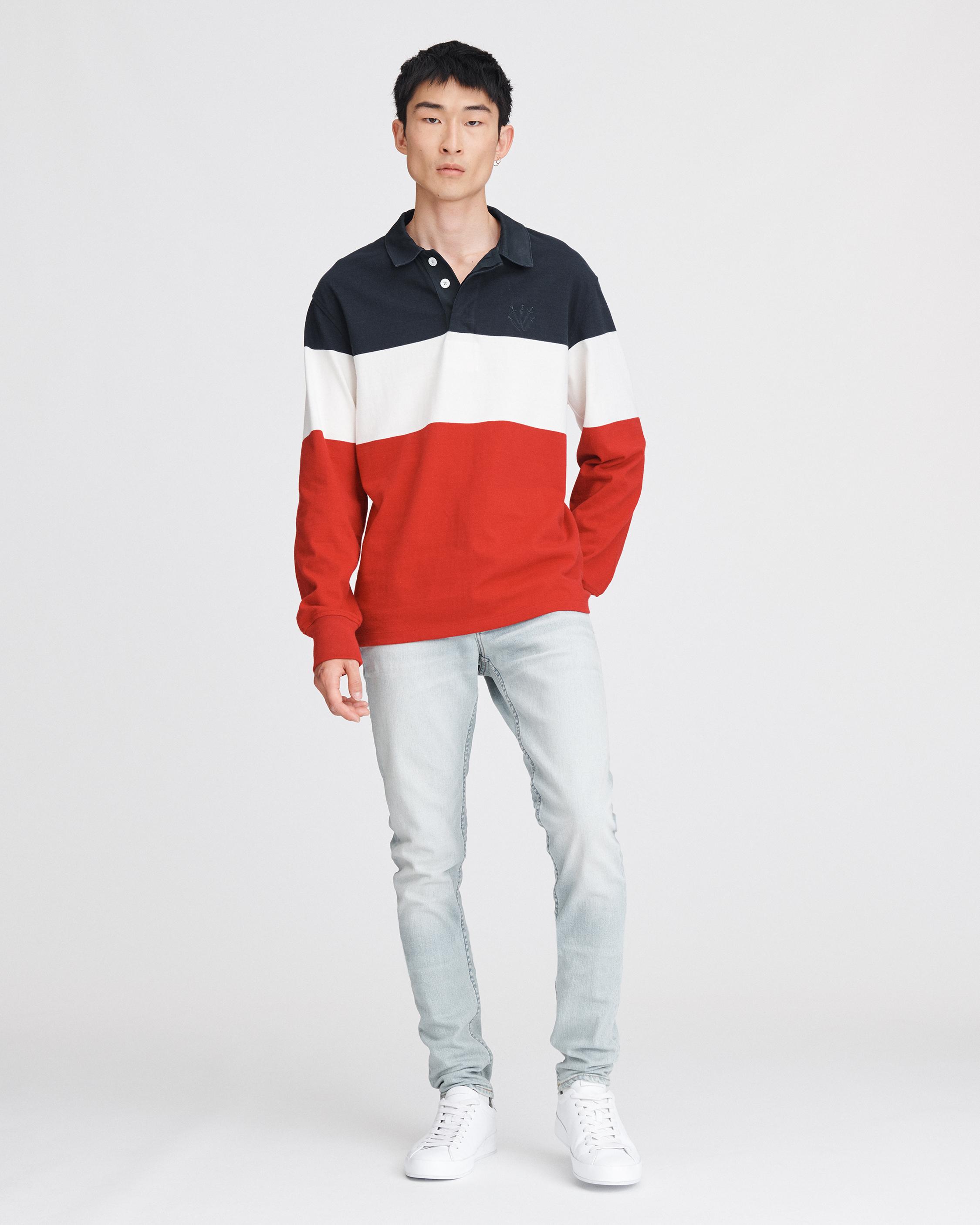 color block long sleeve polo