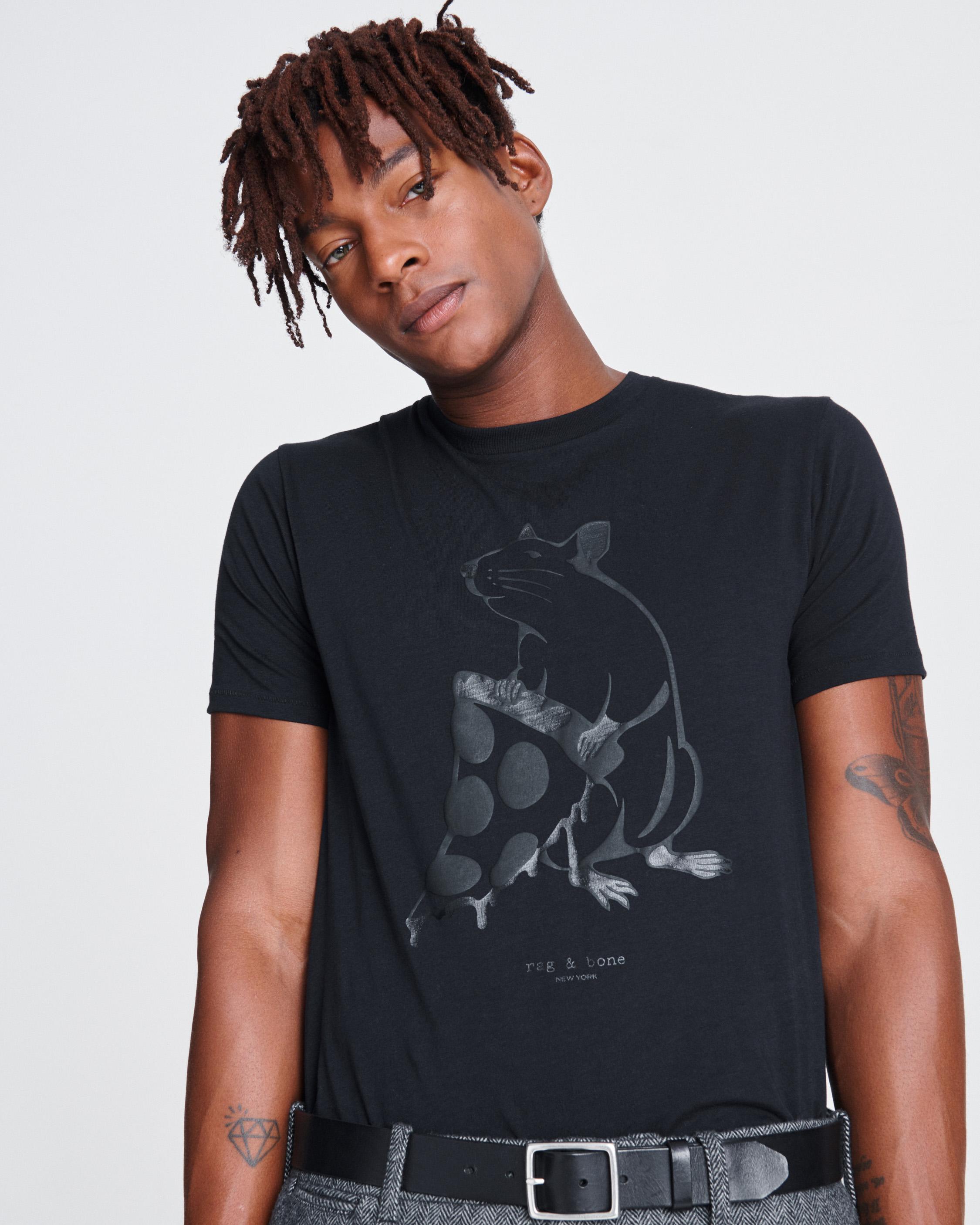 Tonal Black Pizza Rat T Shirt for Men rag bone