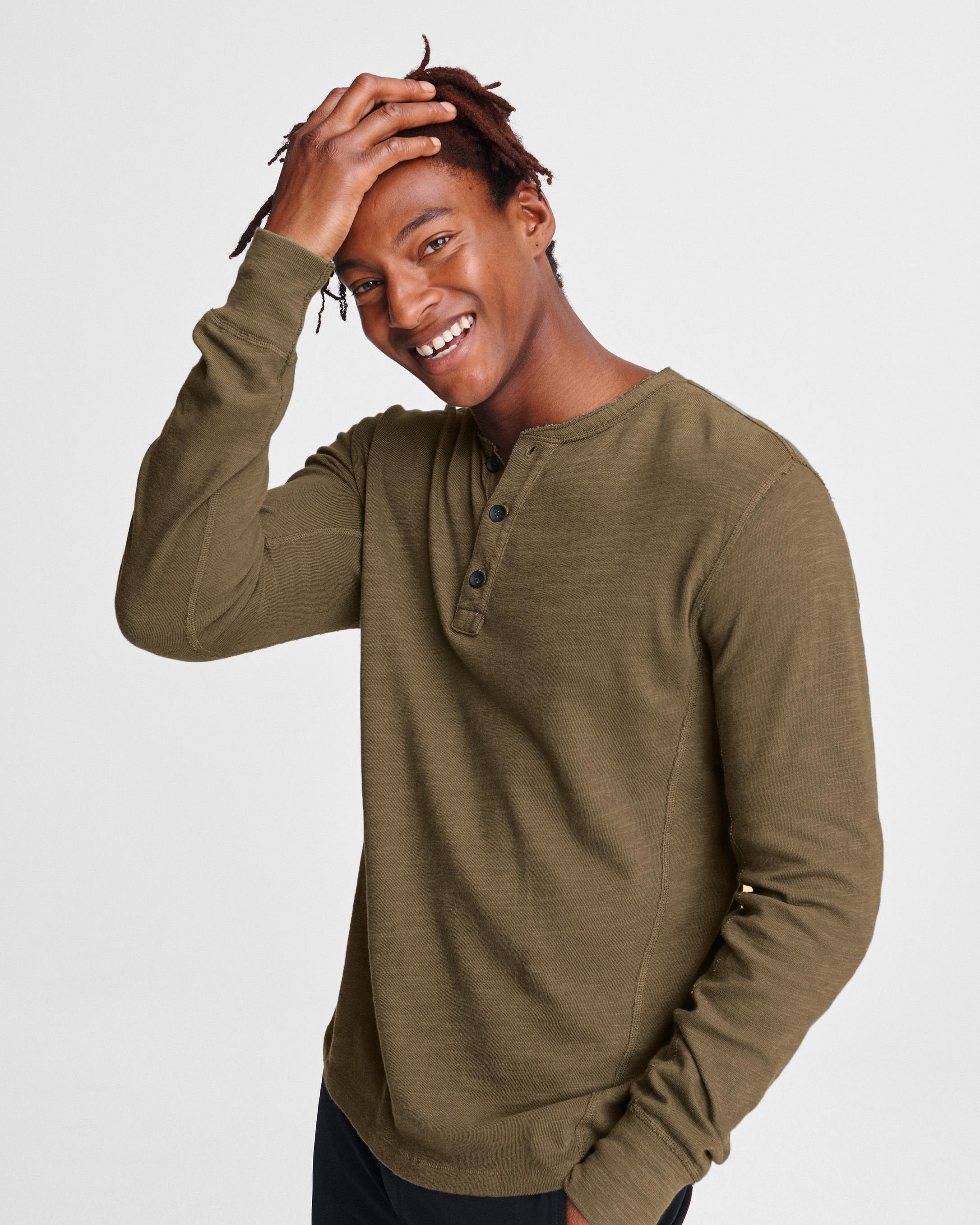 Kariver Men's Long-Sleeve Henley Top in Brown - BM24026