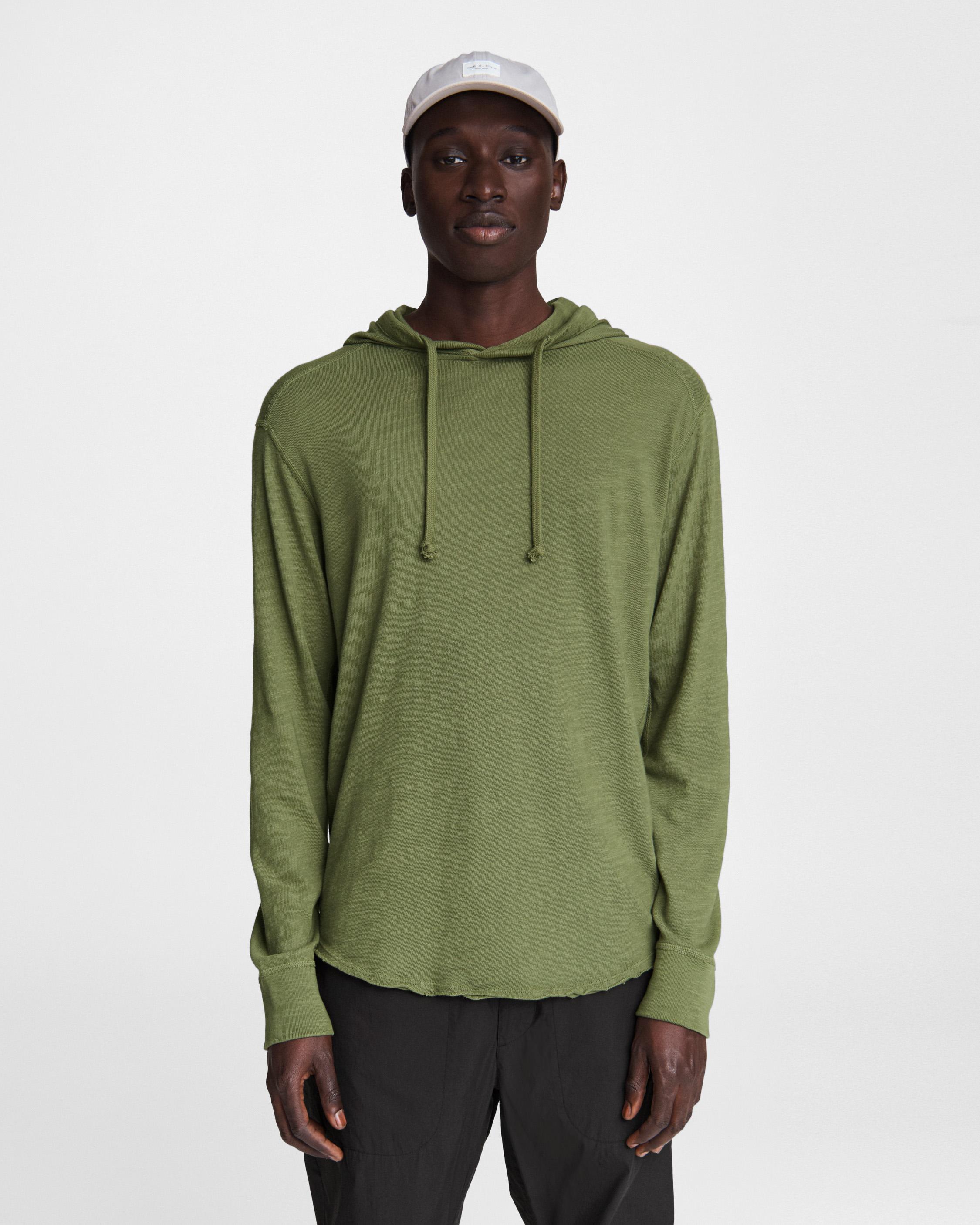 Flame Carded Cotton Hoodie - Mineral Green