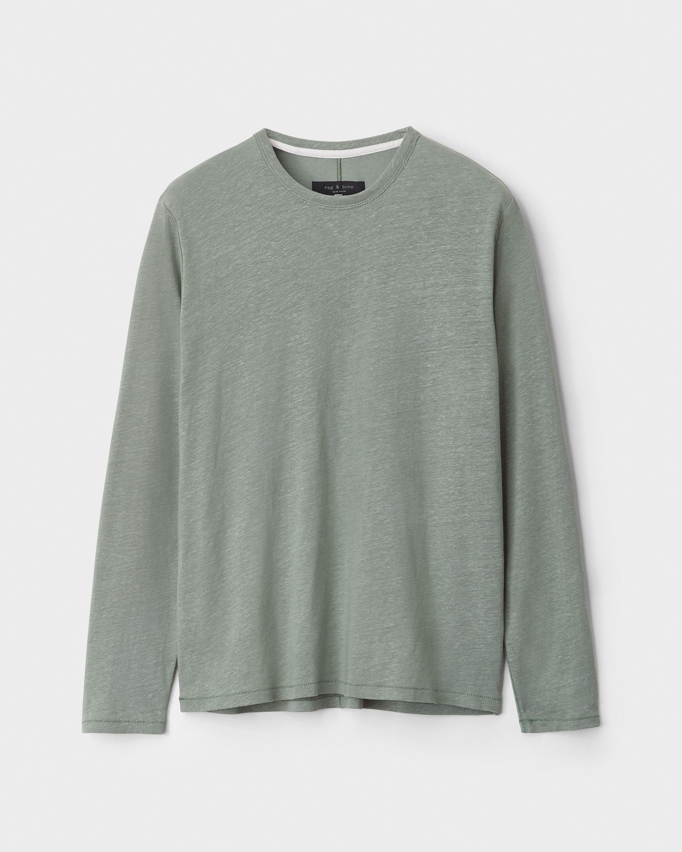 Linen Cotton Jersey Long Sleeve Tee Green Fog rag & bone