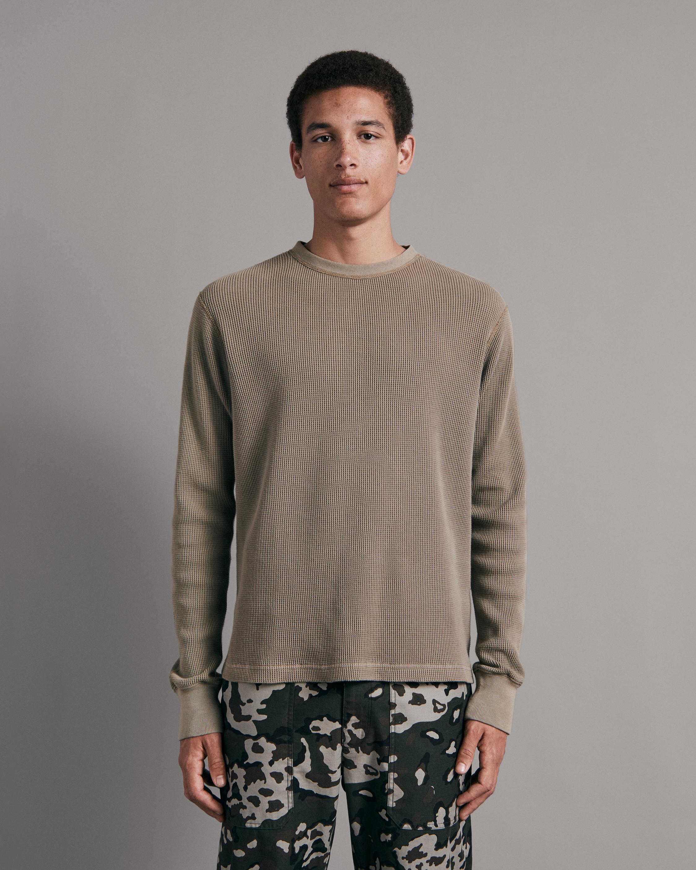 Garment Dyed Waffle Crew - Light Olive