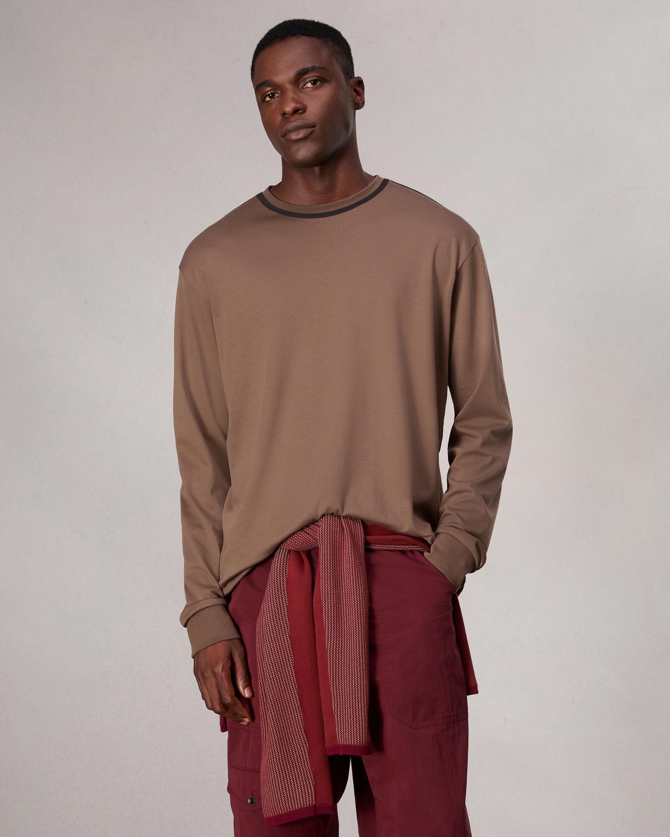 Relaxed Fit Contrast-Trim Cotton Tee - Brown | rag & bone