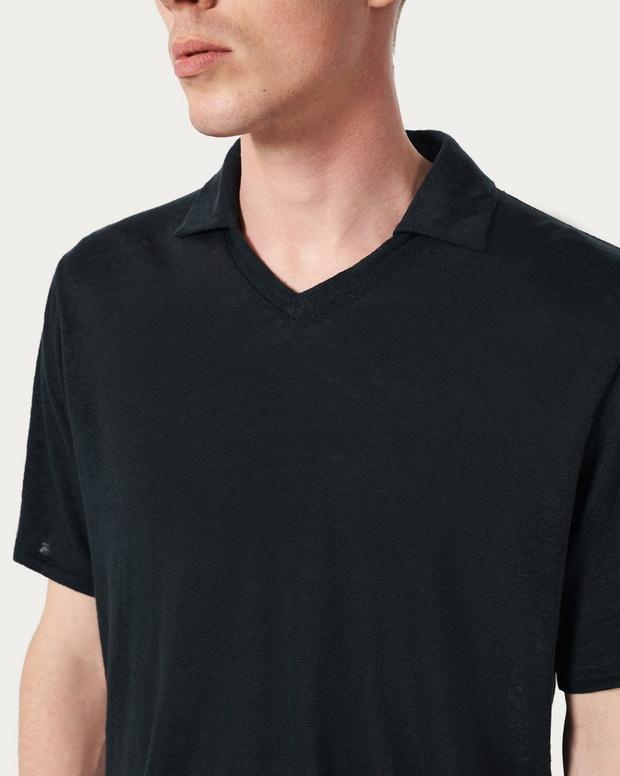 Linen Johnny Collar Polo - Black | rag & bone Linen Johnny Collar Polo - Black | rag & bone