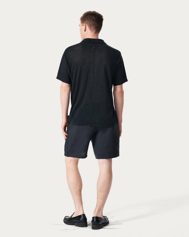 Linen Johnny Collar Polo - Black | rag & bone Linen Johnny Collar Polo - Black | rag & bone