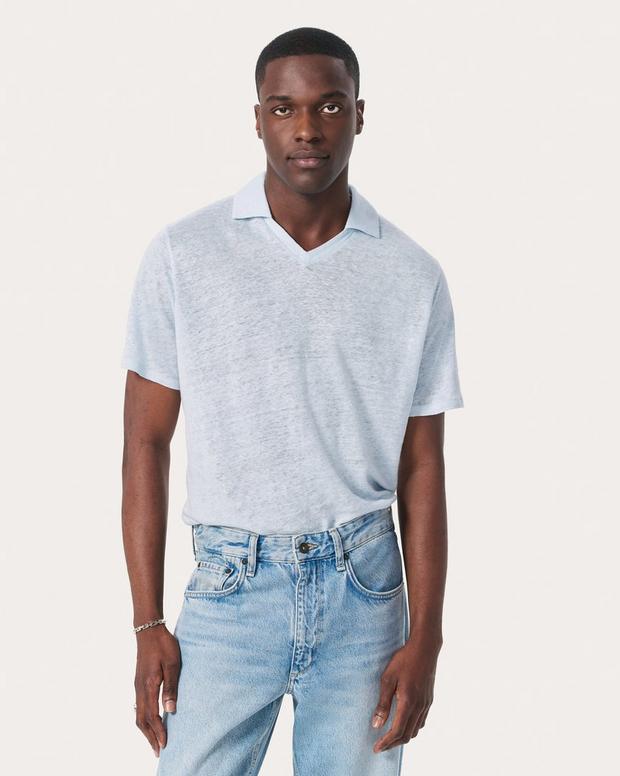 Linen Johnny Collar Polo - Arctic | rag & bone Linen Johnny Collar Polo - Arctic | rag & bone