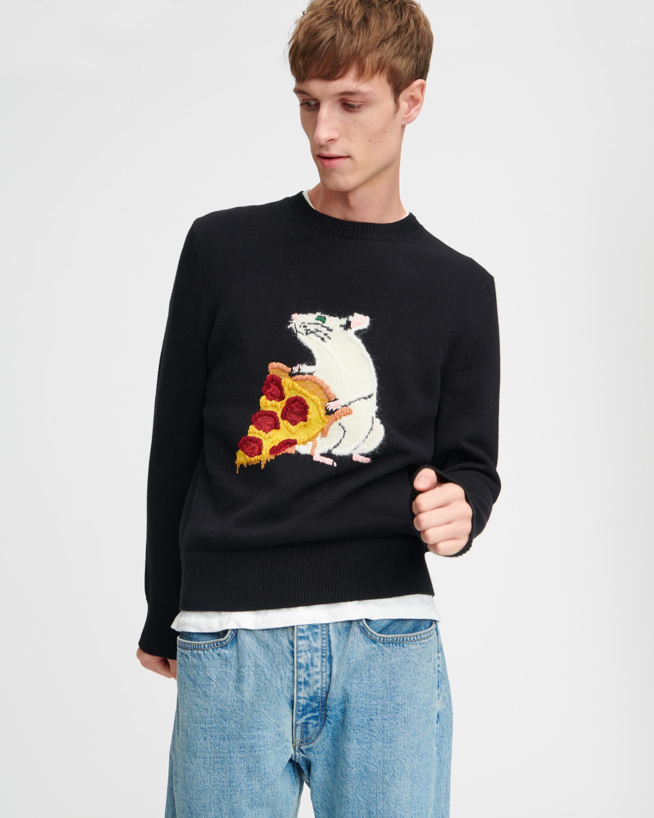 Pizza Rat Men s Black Crewneck Sweater rag bone