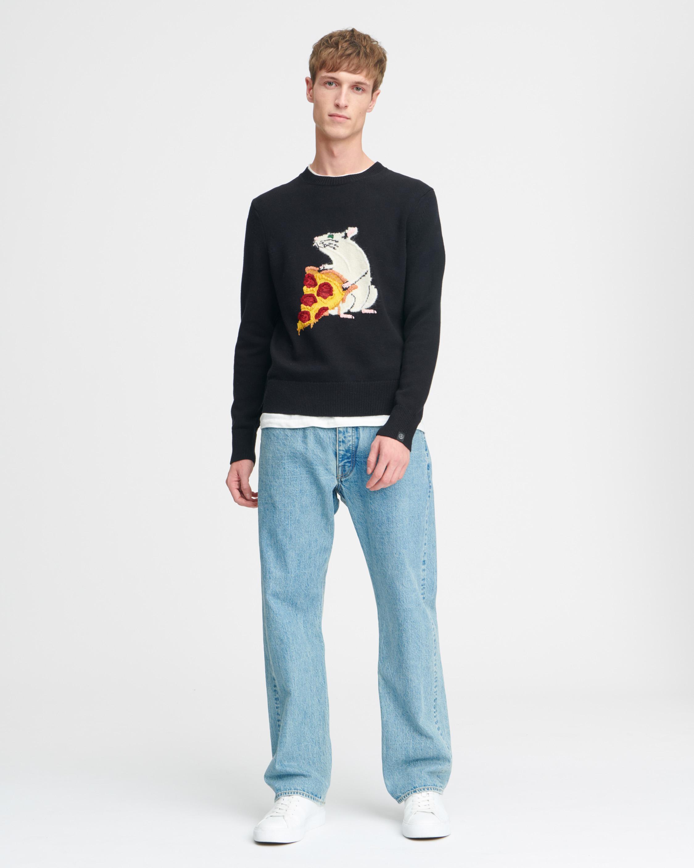 Pizza Rat Men s Black Crewneck Sweater rag bone