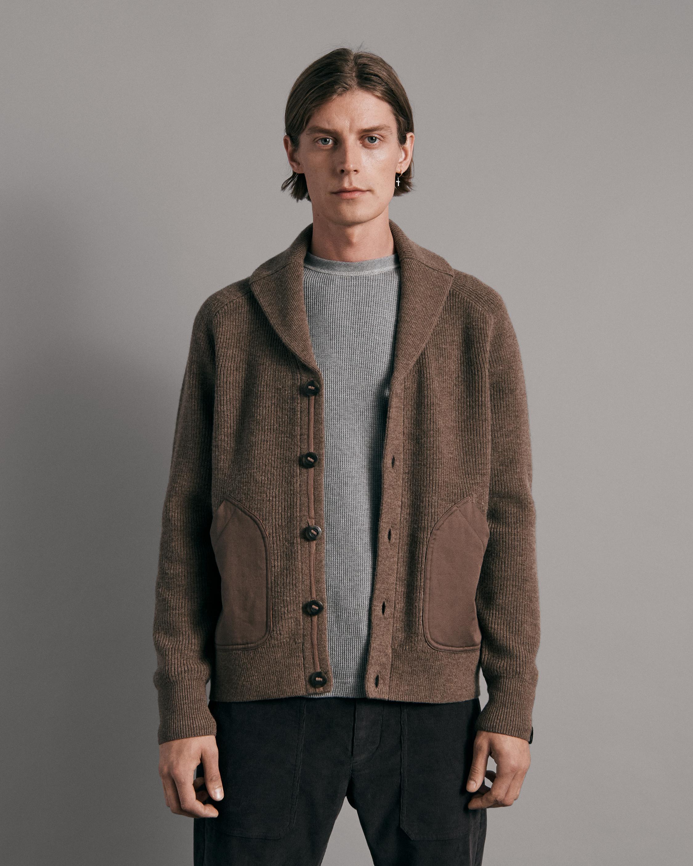 Raw Wool Shawl Cardigan - Dark Brown | rag & bone