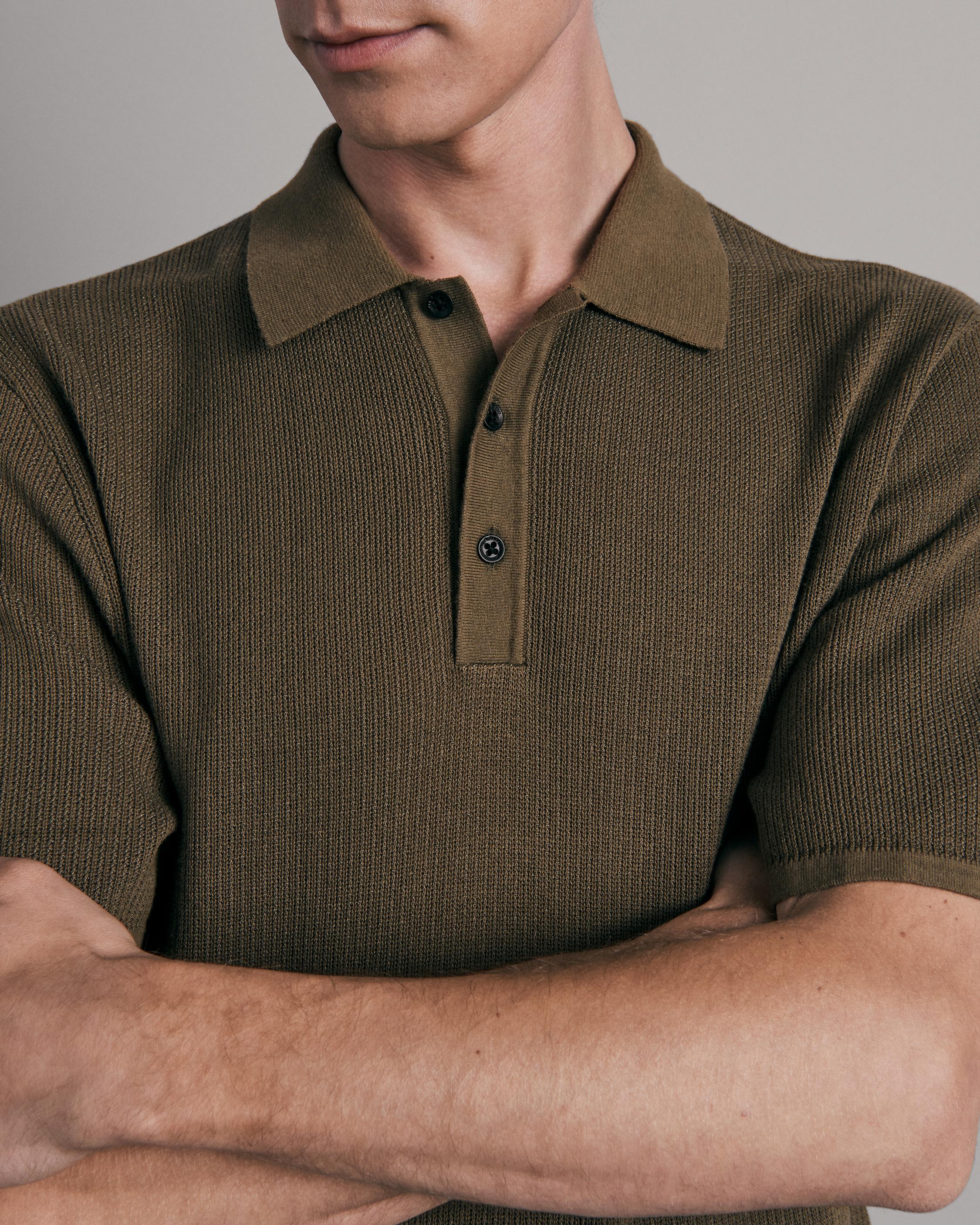 Harvey Cotton Knit Short Sleeve Polo - Army | rag & bone