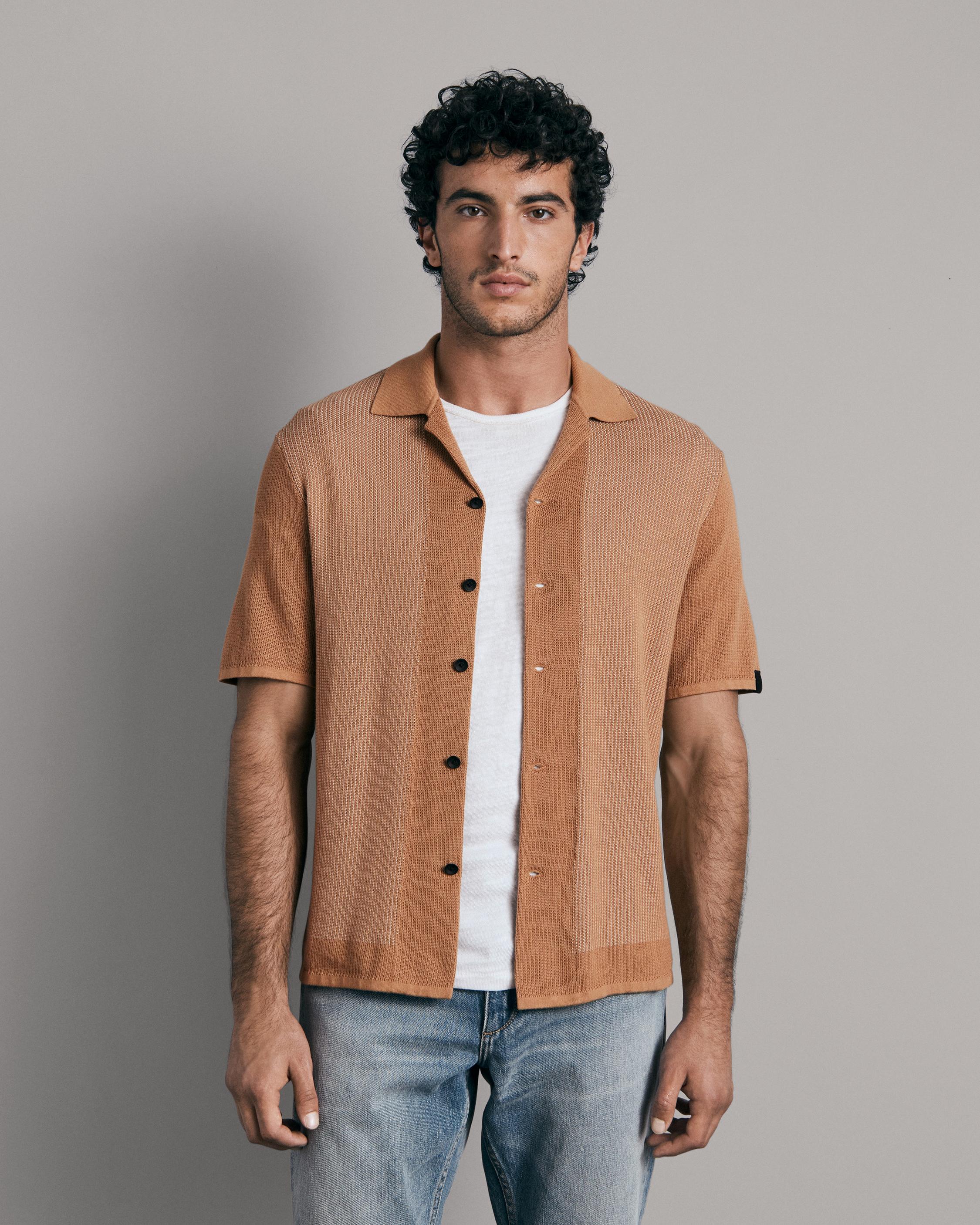 Harvey Cotton Knit Camp Shirt Dark Khaki rag & bone