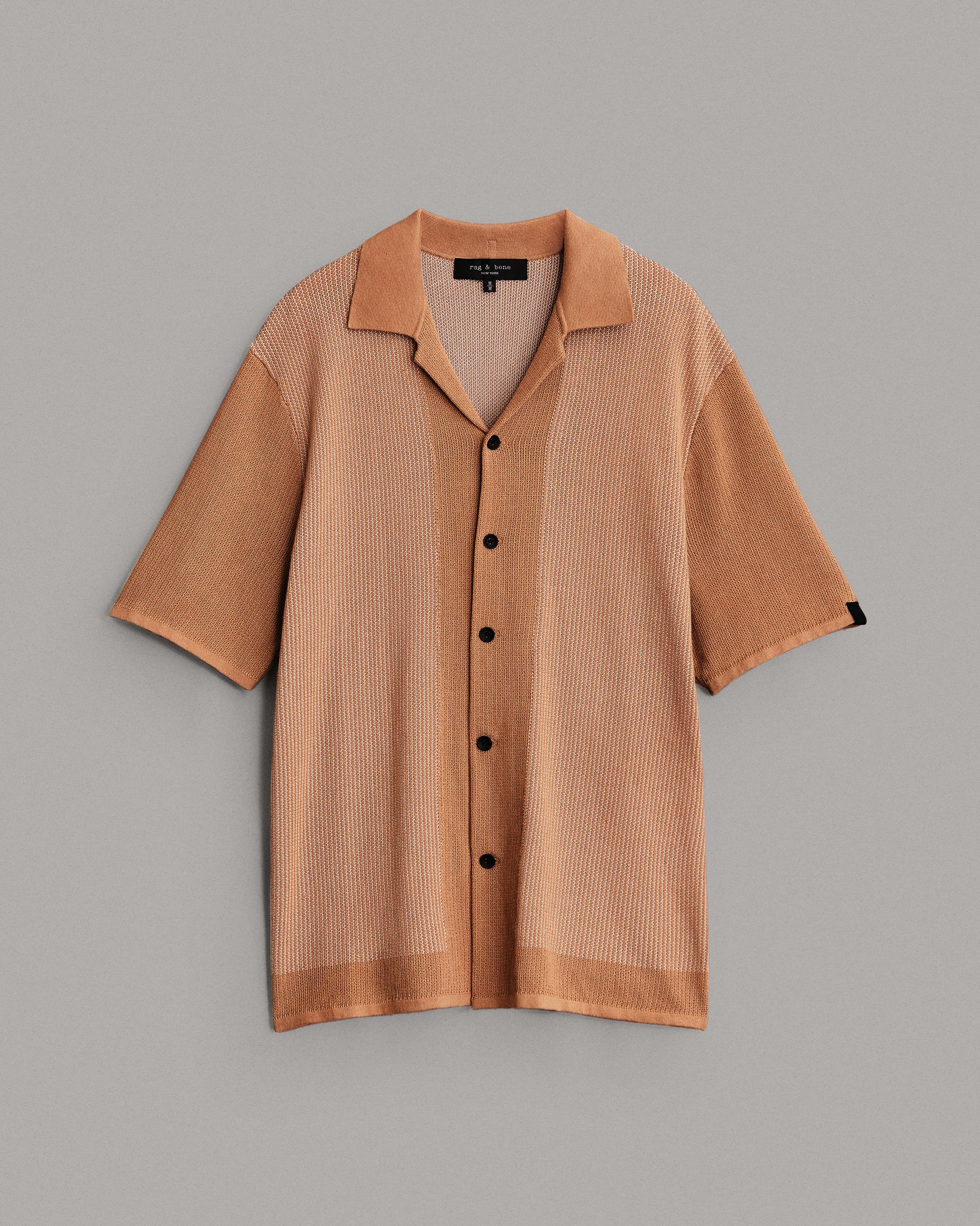 Harvey Cotton Knit Camp Shirt Dark Khaki rag & bone