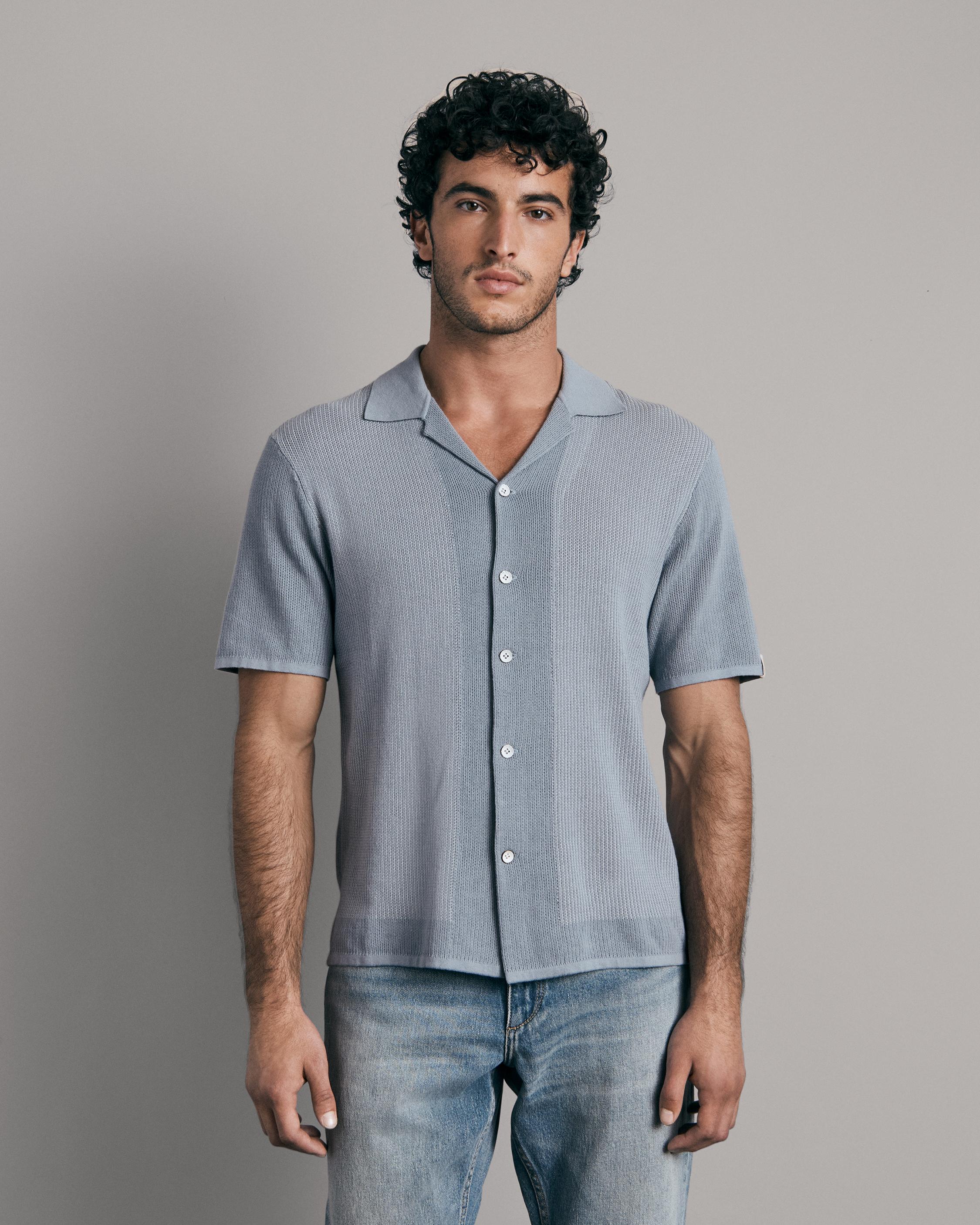 Harvey Cotton Knit Camp Shirt Denim Blue rag & bone
