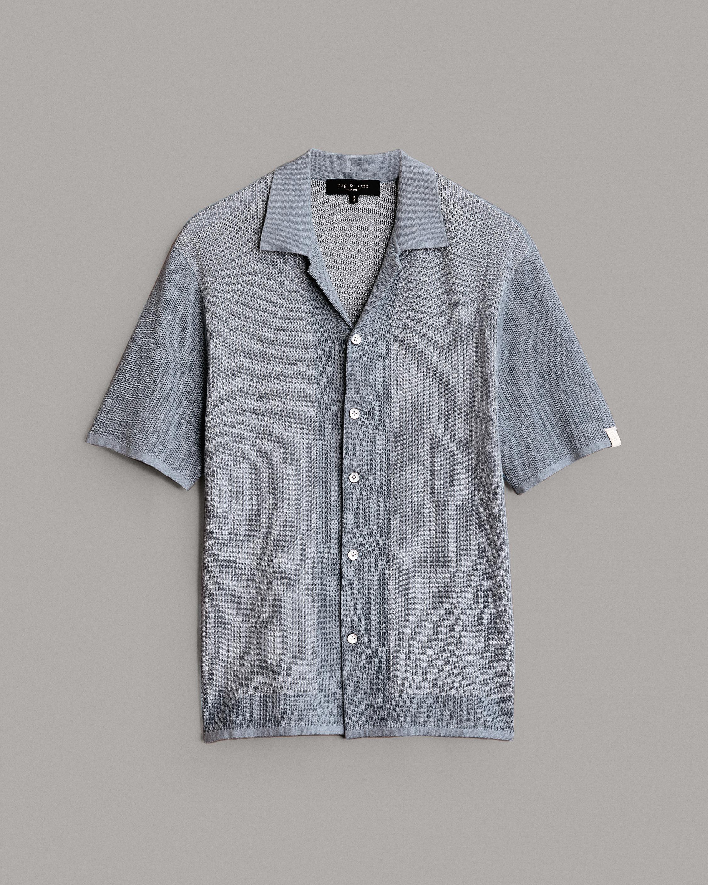 Harvey Cotton Knit Camp Shirt Denim Blue rag & bone