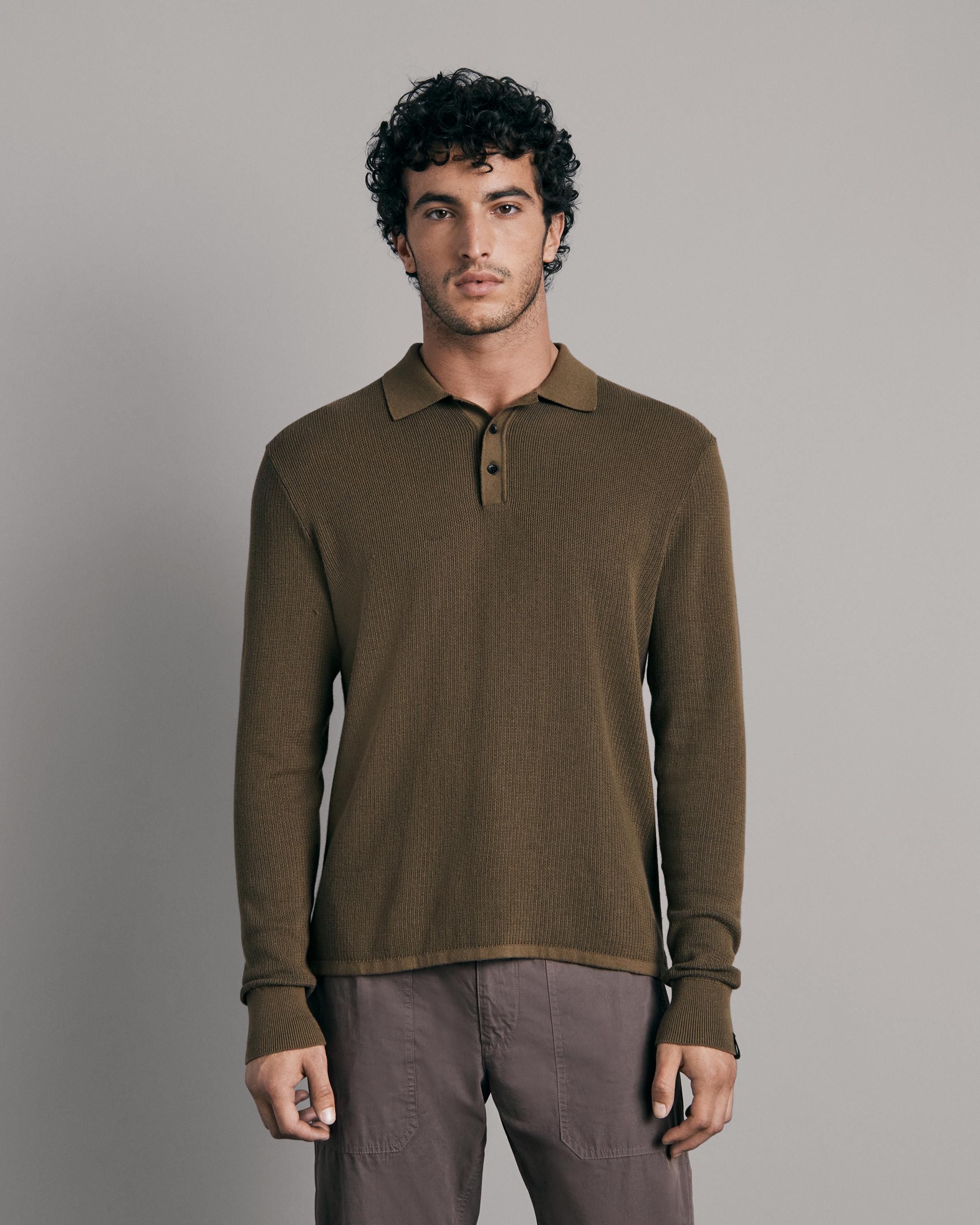 Harvey Cotton Knit Long Sleeve Polo