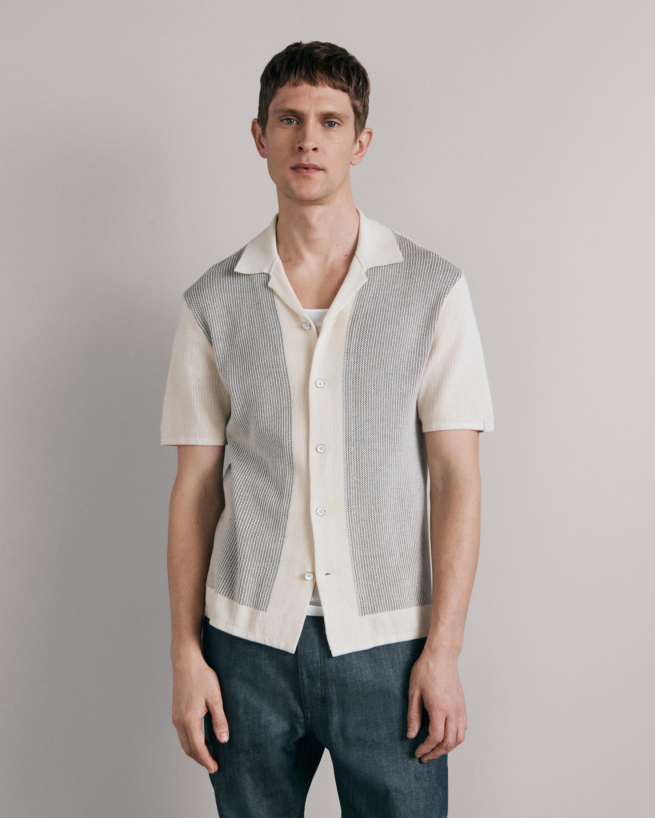 Harvey Cotton Knit Camp Shirt Ivory Black rag & bone