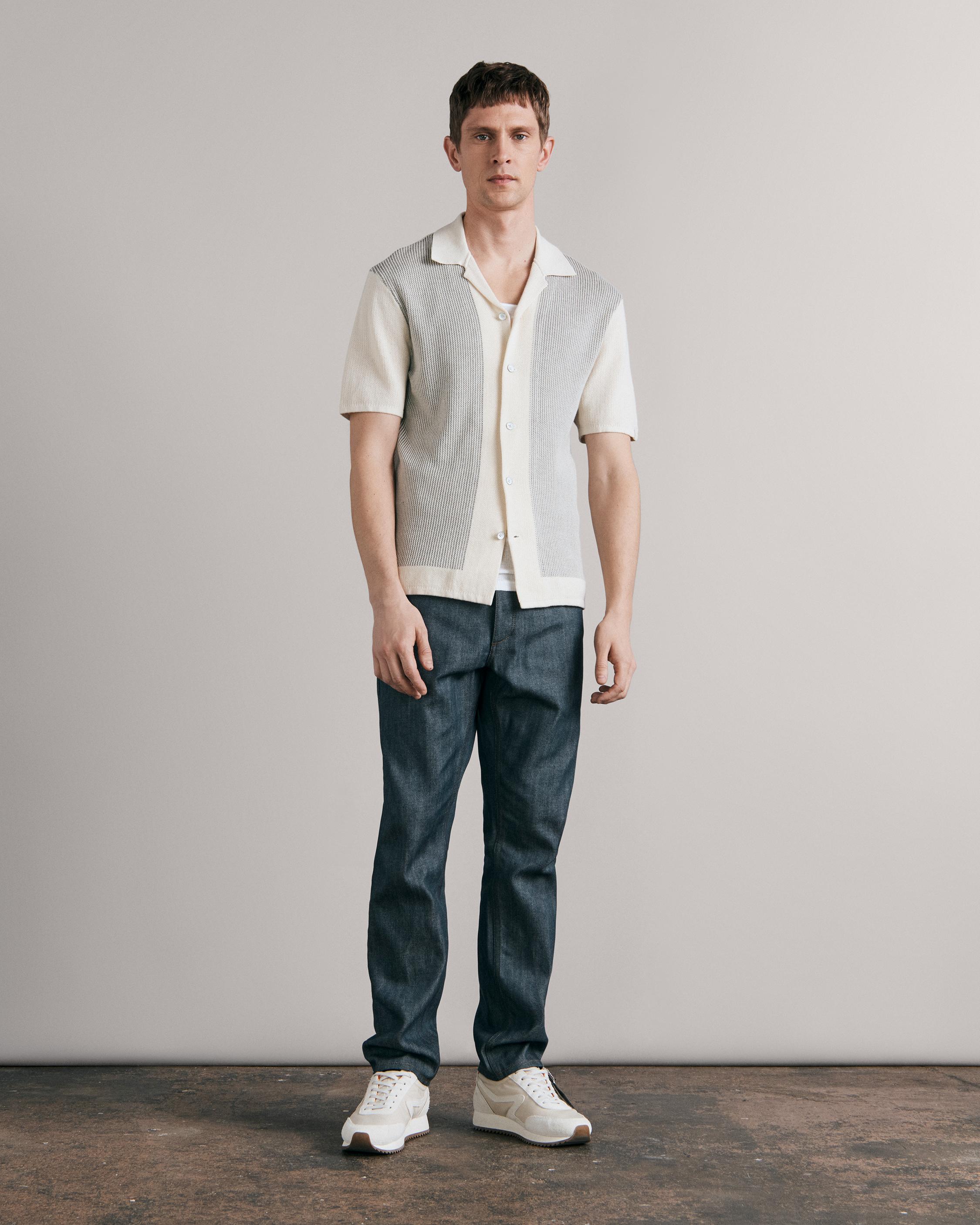 Harvey Cotton Knit Camp Shirt Ivory Black rag & bone