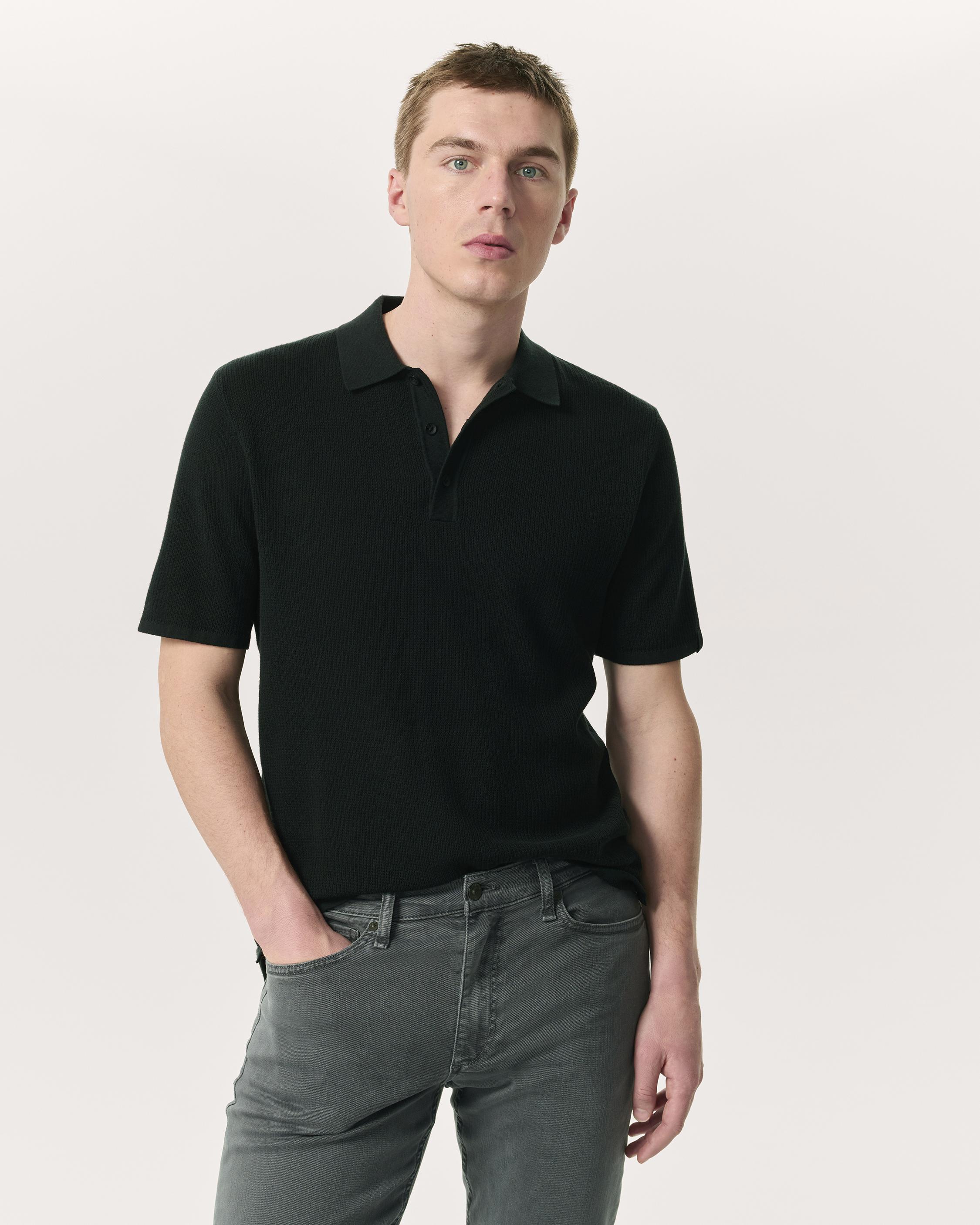 Harvey Cotton Knit Polo - Black