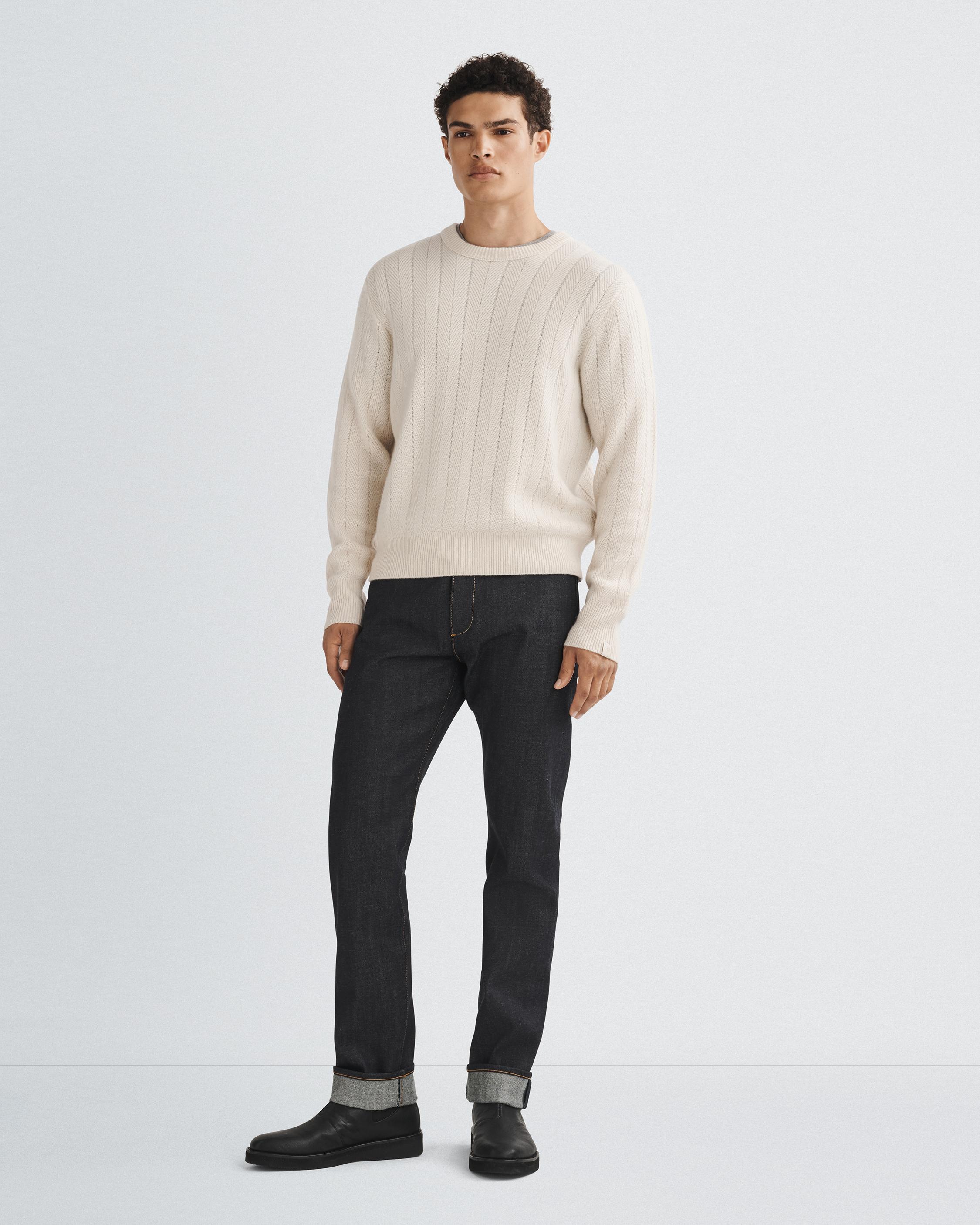 Durham Herringbone Cashmere Crew image number 3