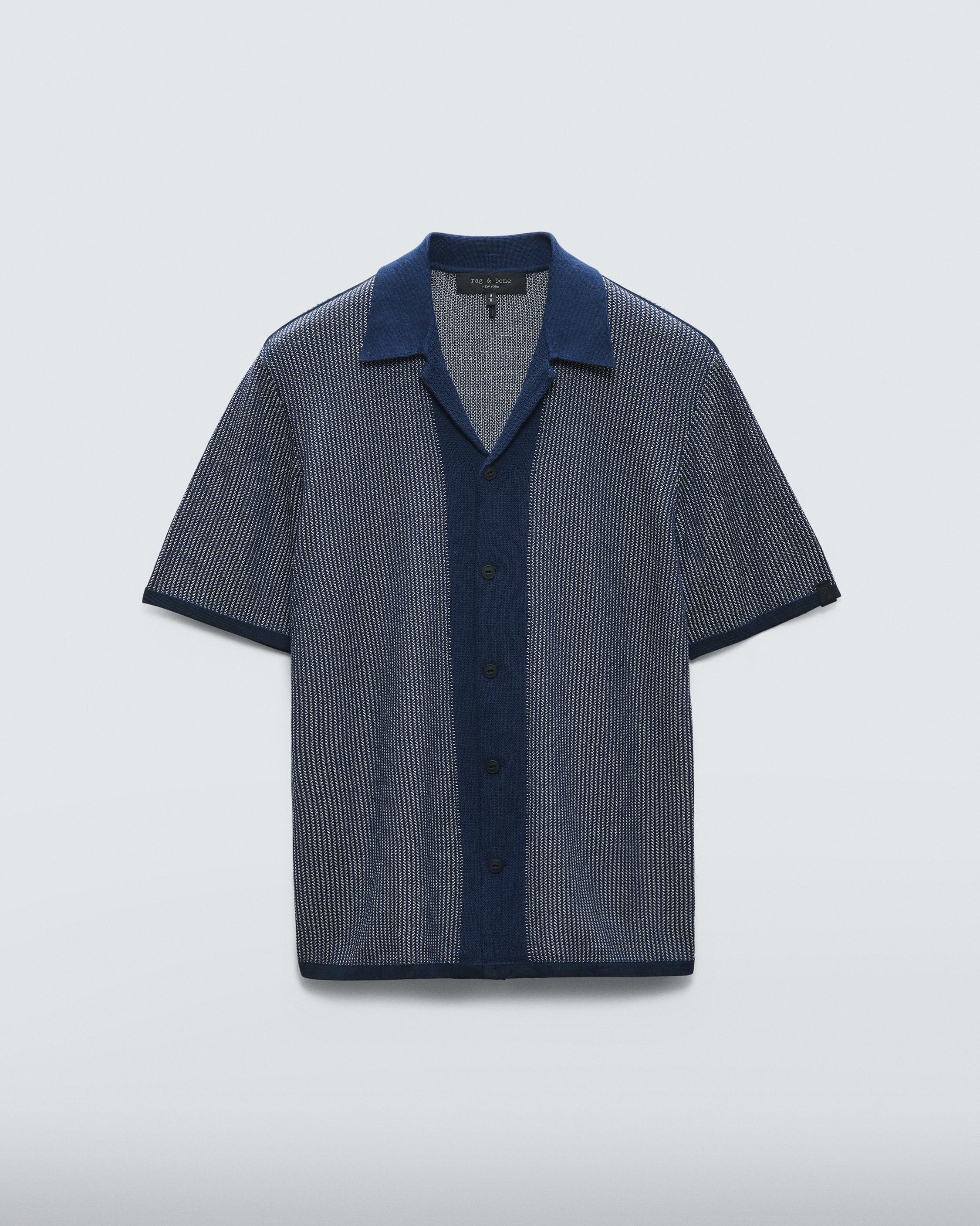 Harvey Cotton Knit Camp Shirt - Denim Blue