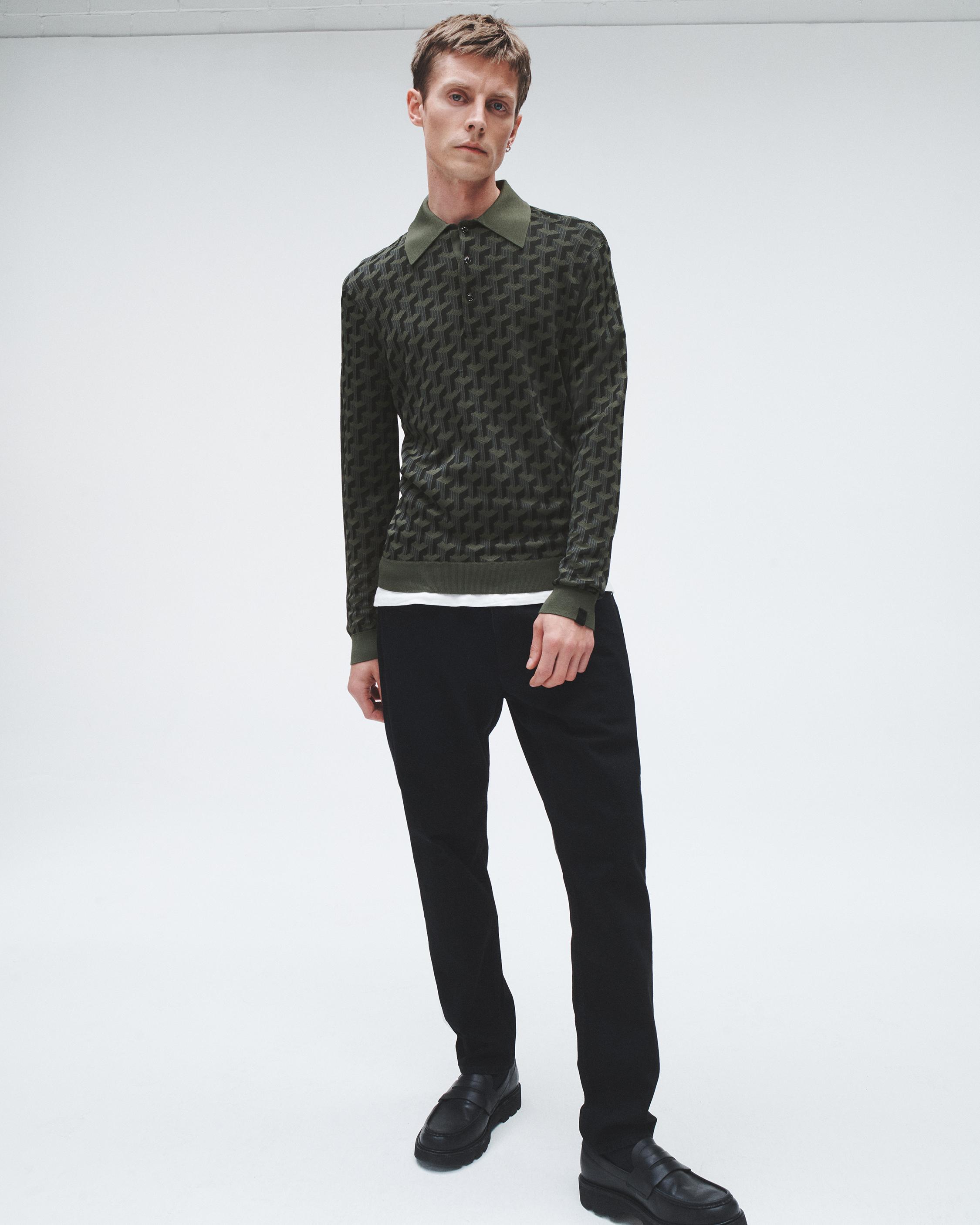 Vaughn Viscose Long Sleeve Polo - Army | rag & bone