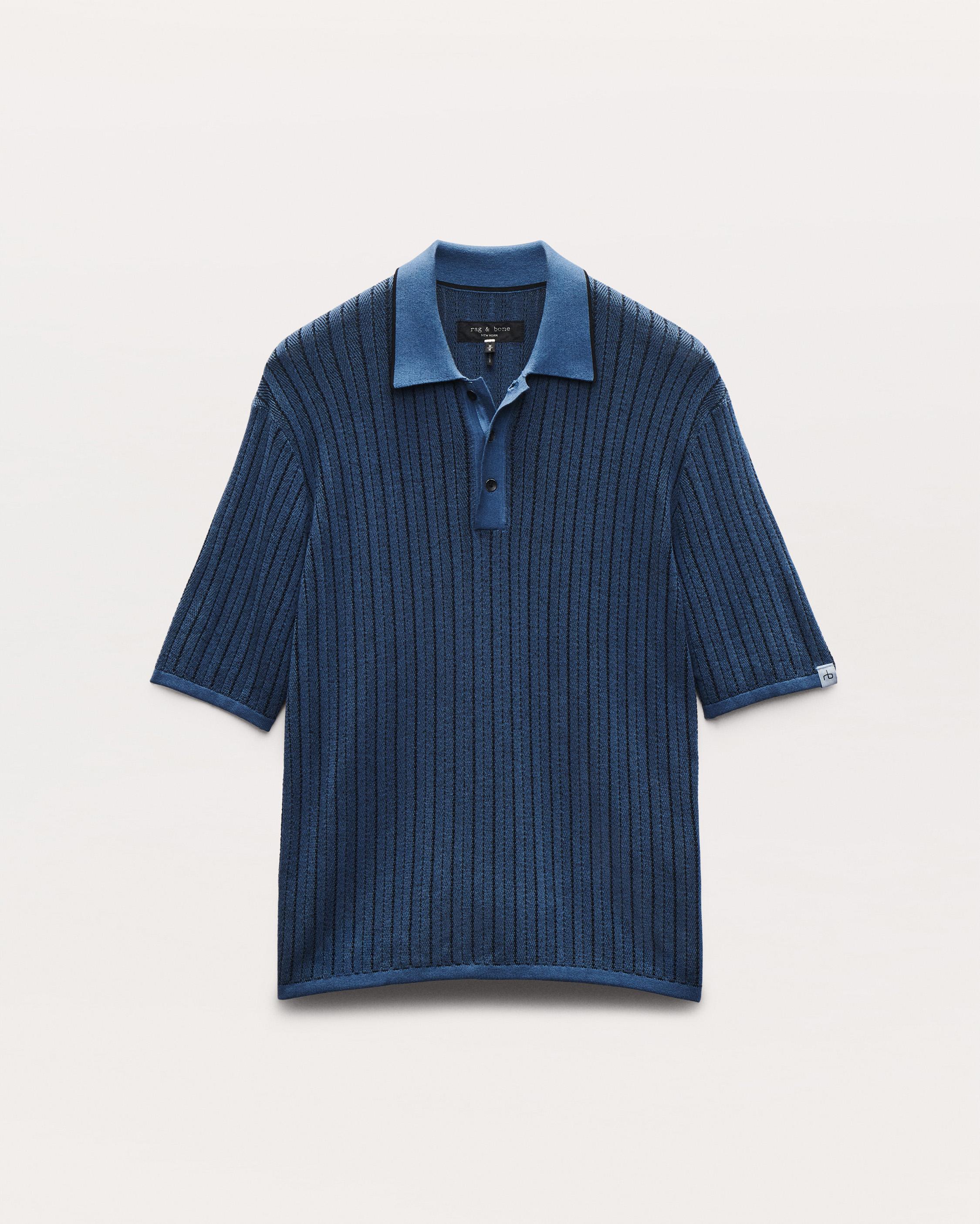 Harvey Striped Knit Polo Shirt - Moonlight | rag & bone