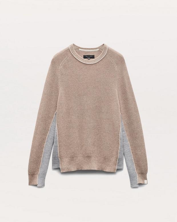 Gabe Spliced Cotton-Blend Crewneck Sweater - Tan | rag & bone Gabe Spliced Cotton-Blend Crewneck Sweater - Tan | rag & bone
