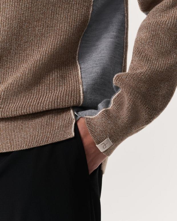 Gabe Spliced Cotton-Blend Crewneck Sweater - Tan | rag & bone Gabe Spliced Cotton-Blend Crewneck Sweater - Tan | rag & bone