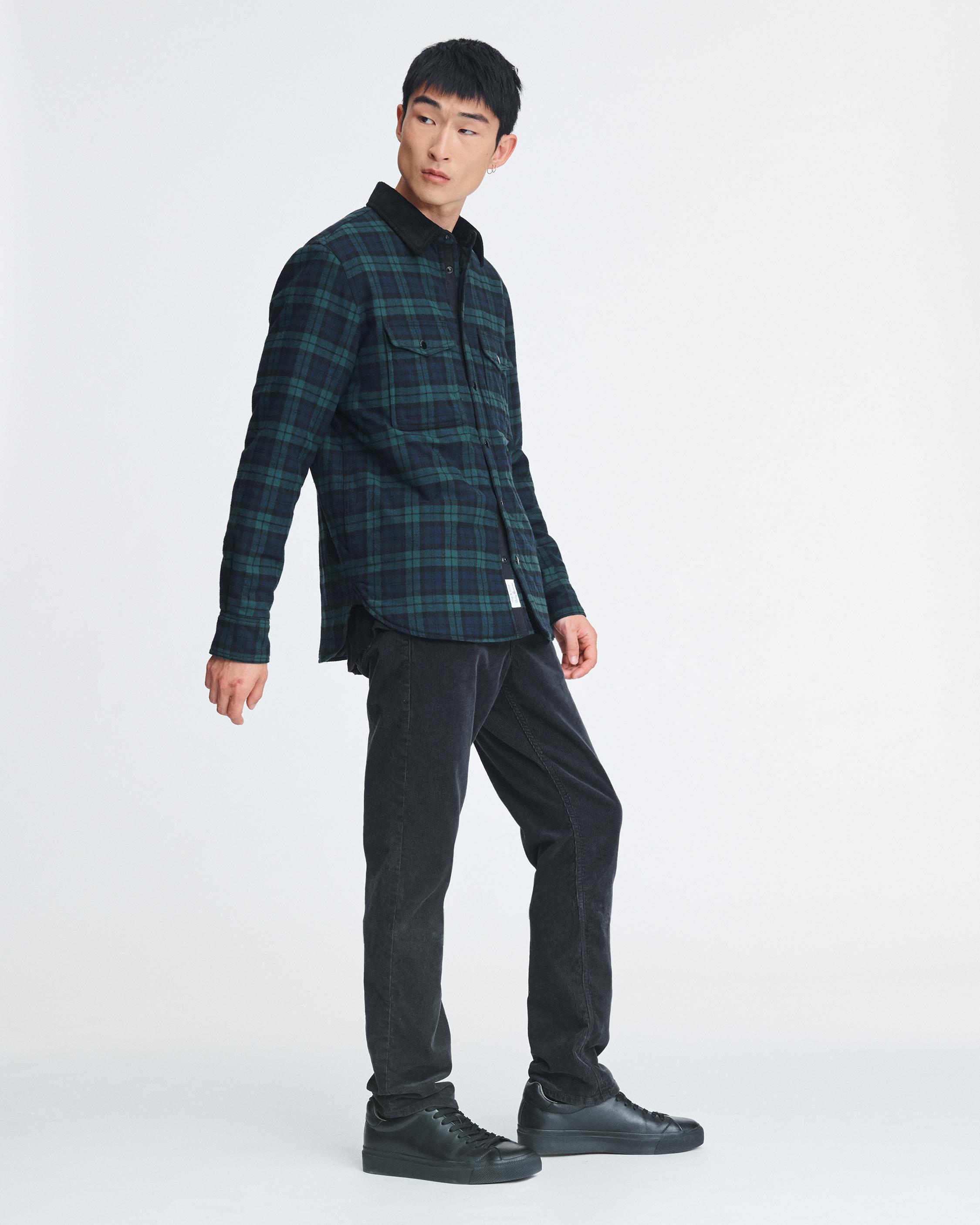 Padded Jack Shirt for Men in Black Plaid Flannel