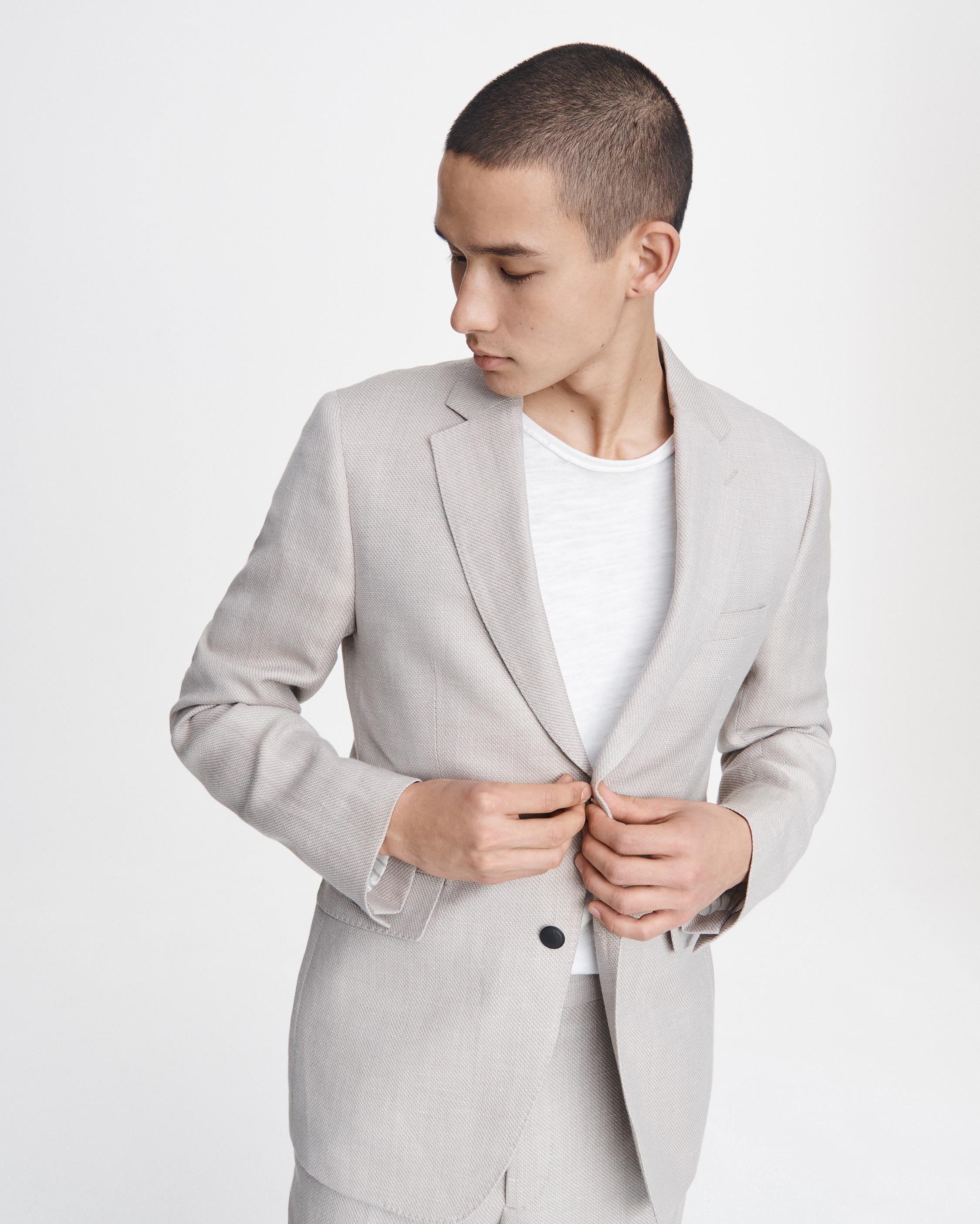 bone linen suit