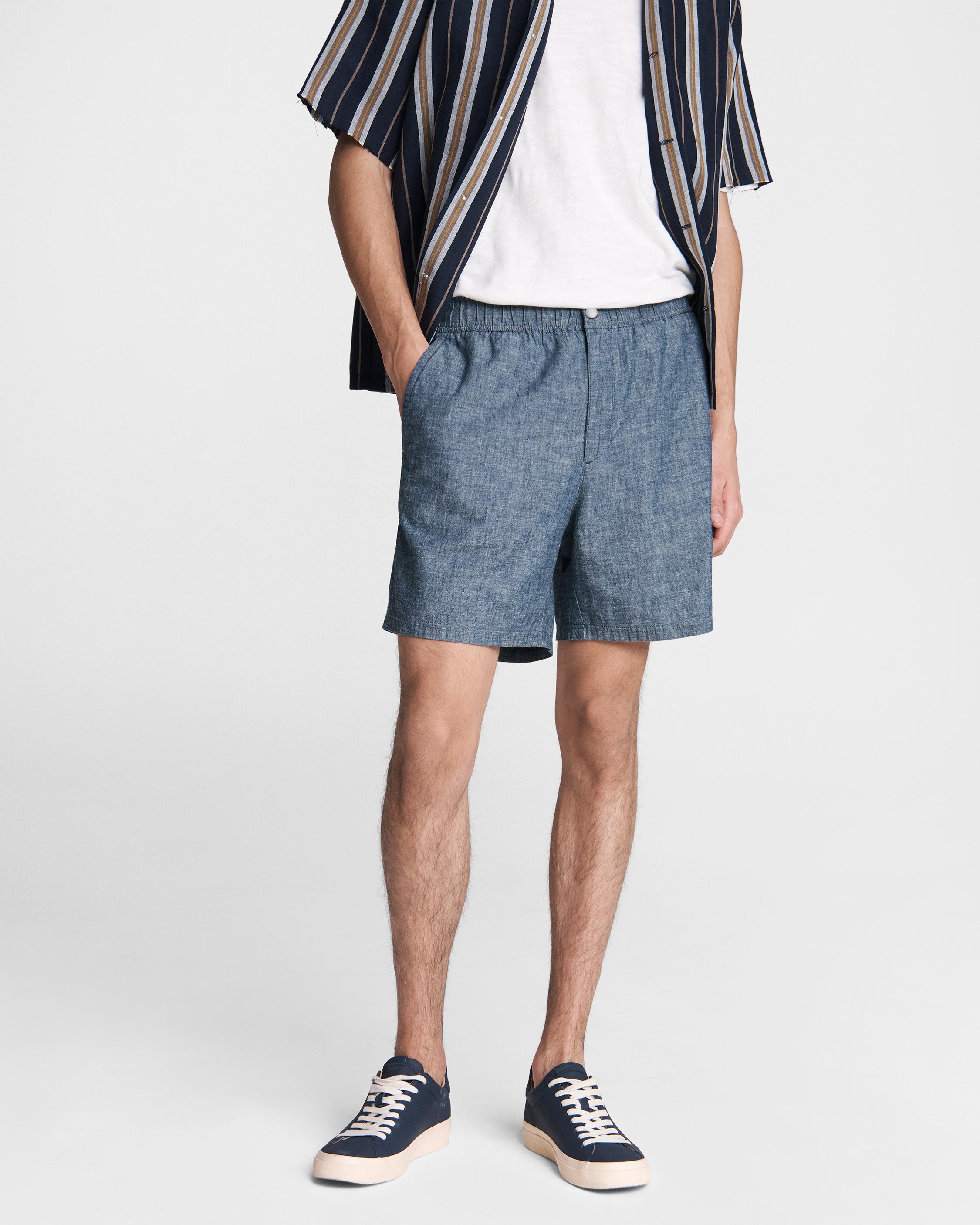 oversized gray tee, drawstring waist chambray shorts J. Crew