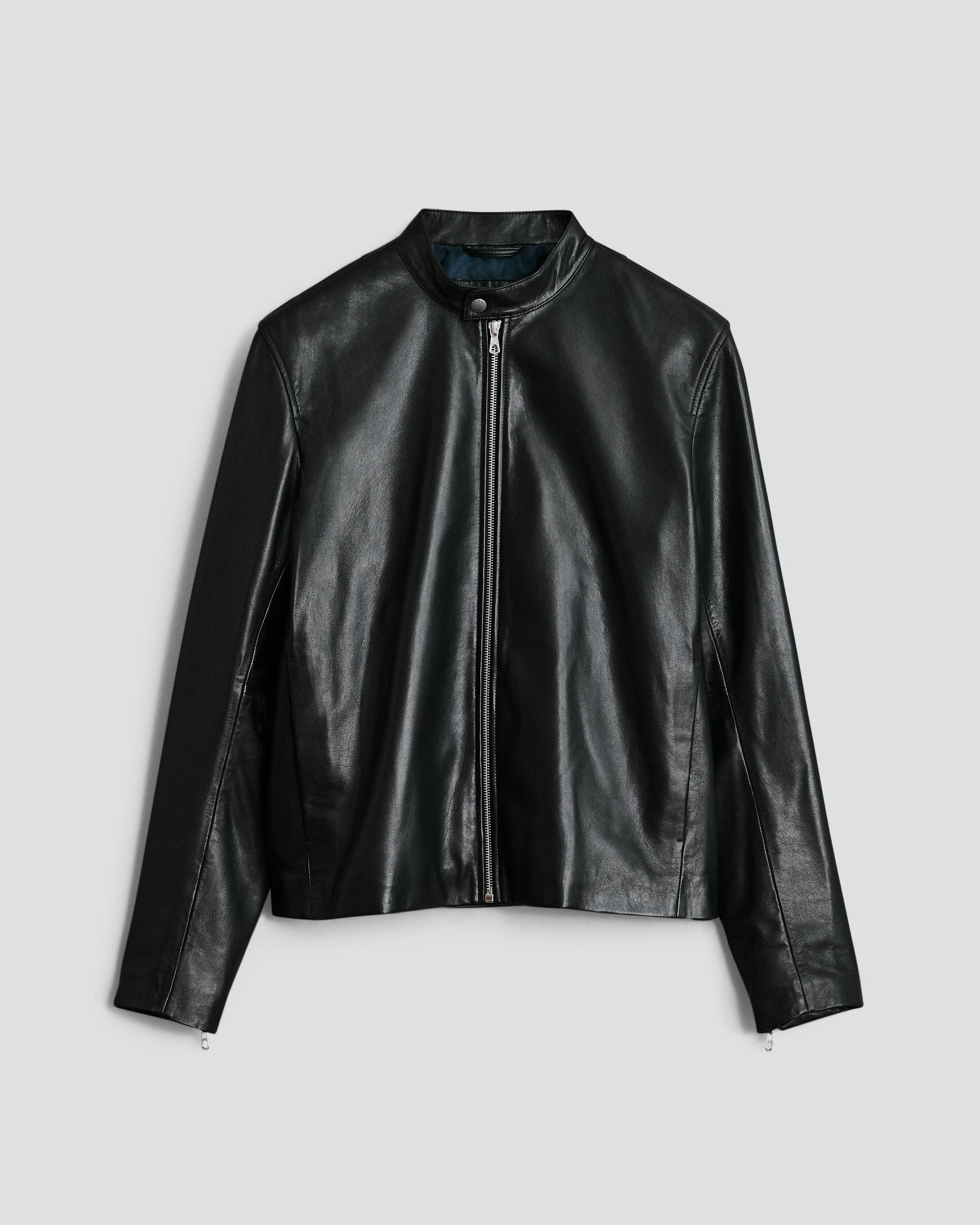 Leather Like Cafe Racer Jacket in Black