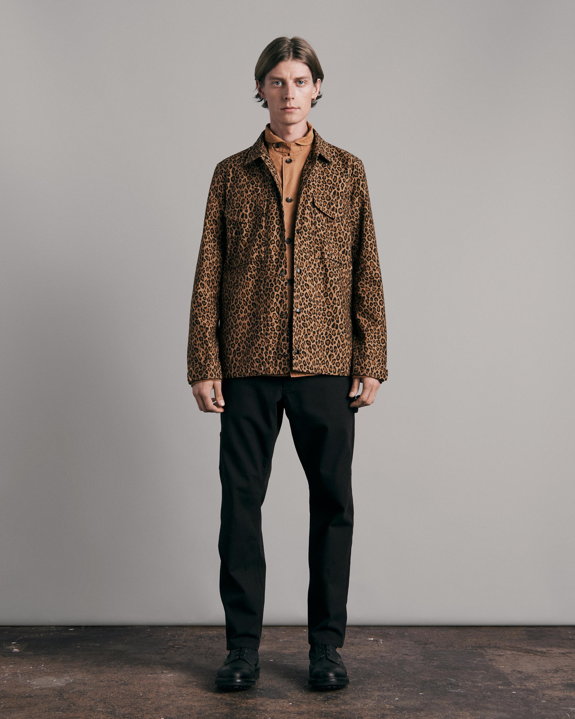 Flynn Leopard Print Cotton Jacket in Black