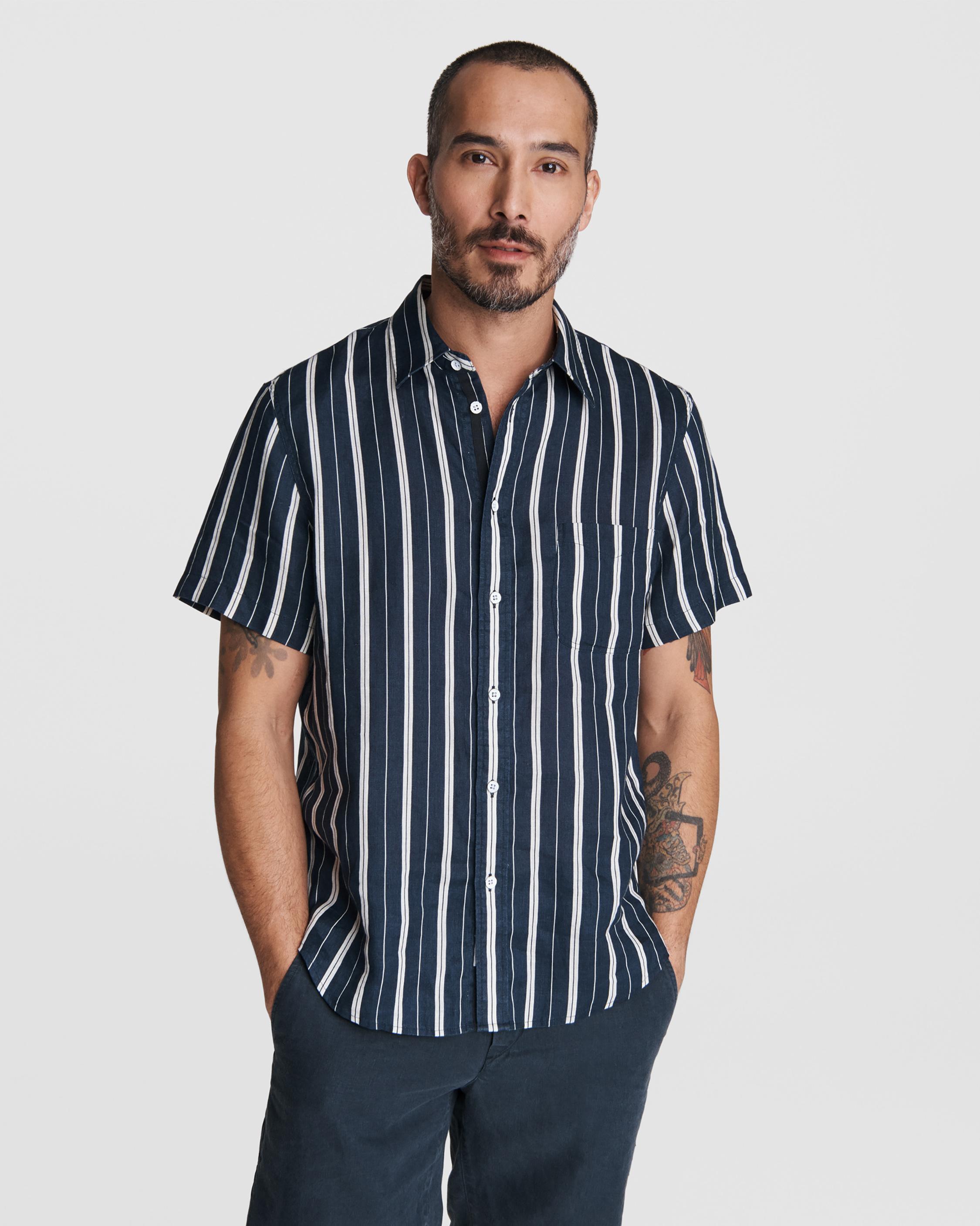 Gus Linen Stripe Shirt - Navy Stripe | rag & bone