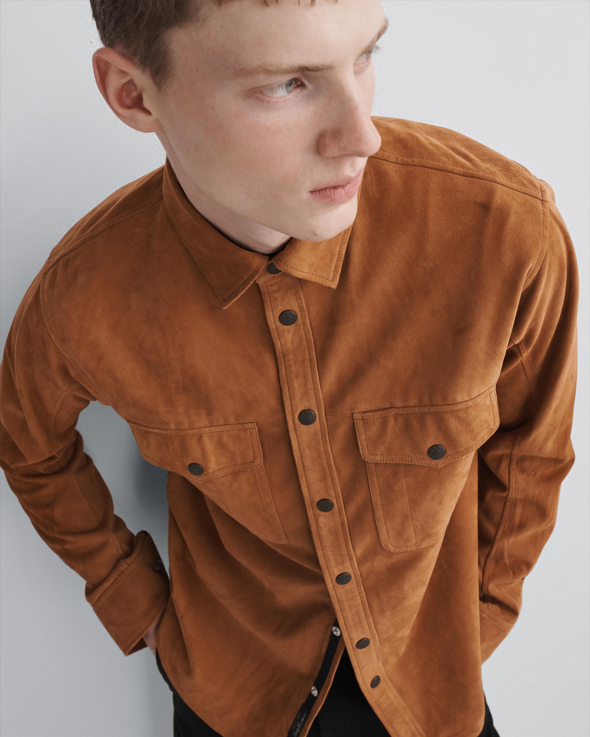 Copper Corduroy chinese collar Shirt