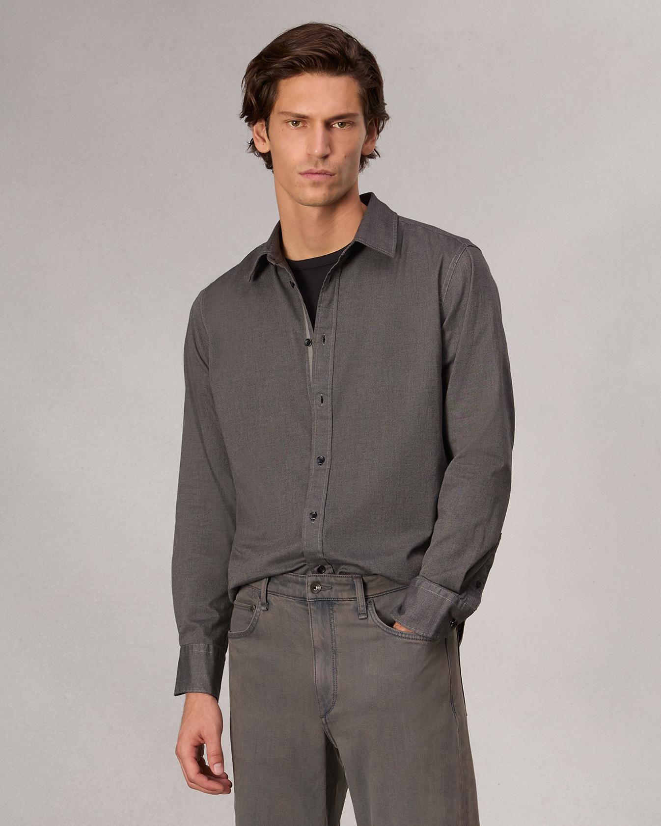 Tomlin Stretch-Cotton Dobby Shirt - Dark Grey | rag & bone