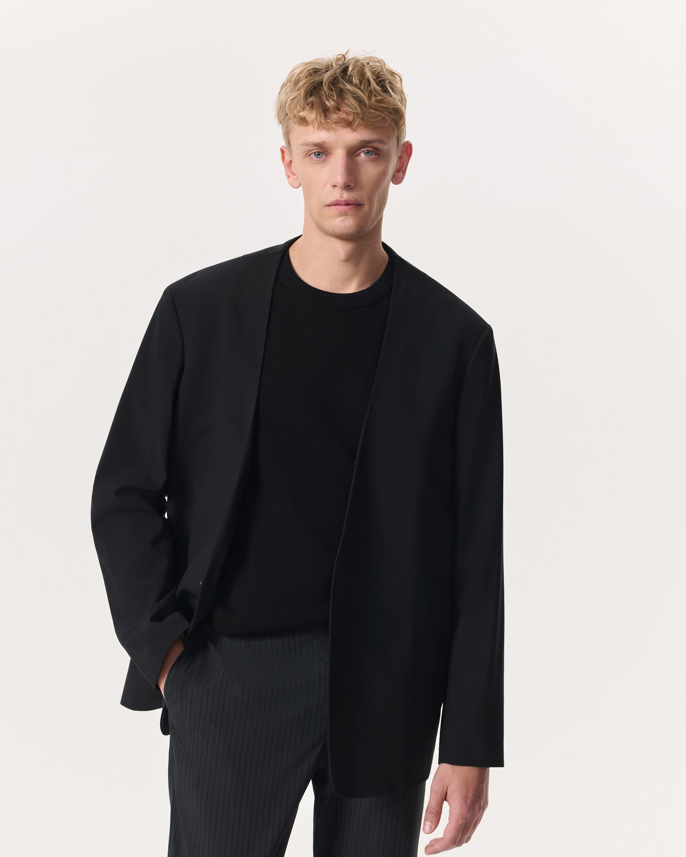 Collarless Wool-Blend Ripstop Blazer - Black | rag & bone