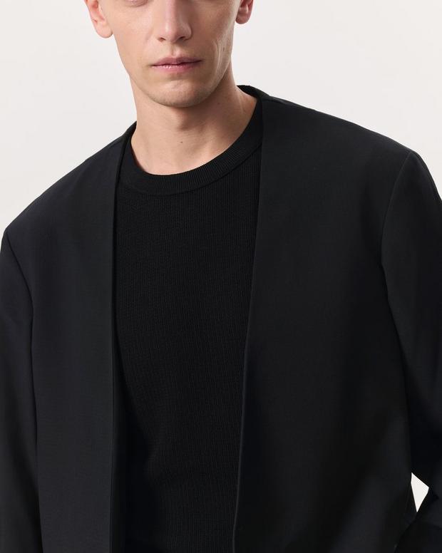 Collarless Wool-Blend Ripstop Blazer - Black | rag & bone Collarless Wool-Blend Ripstop Blazer - Black | rag & bone