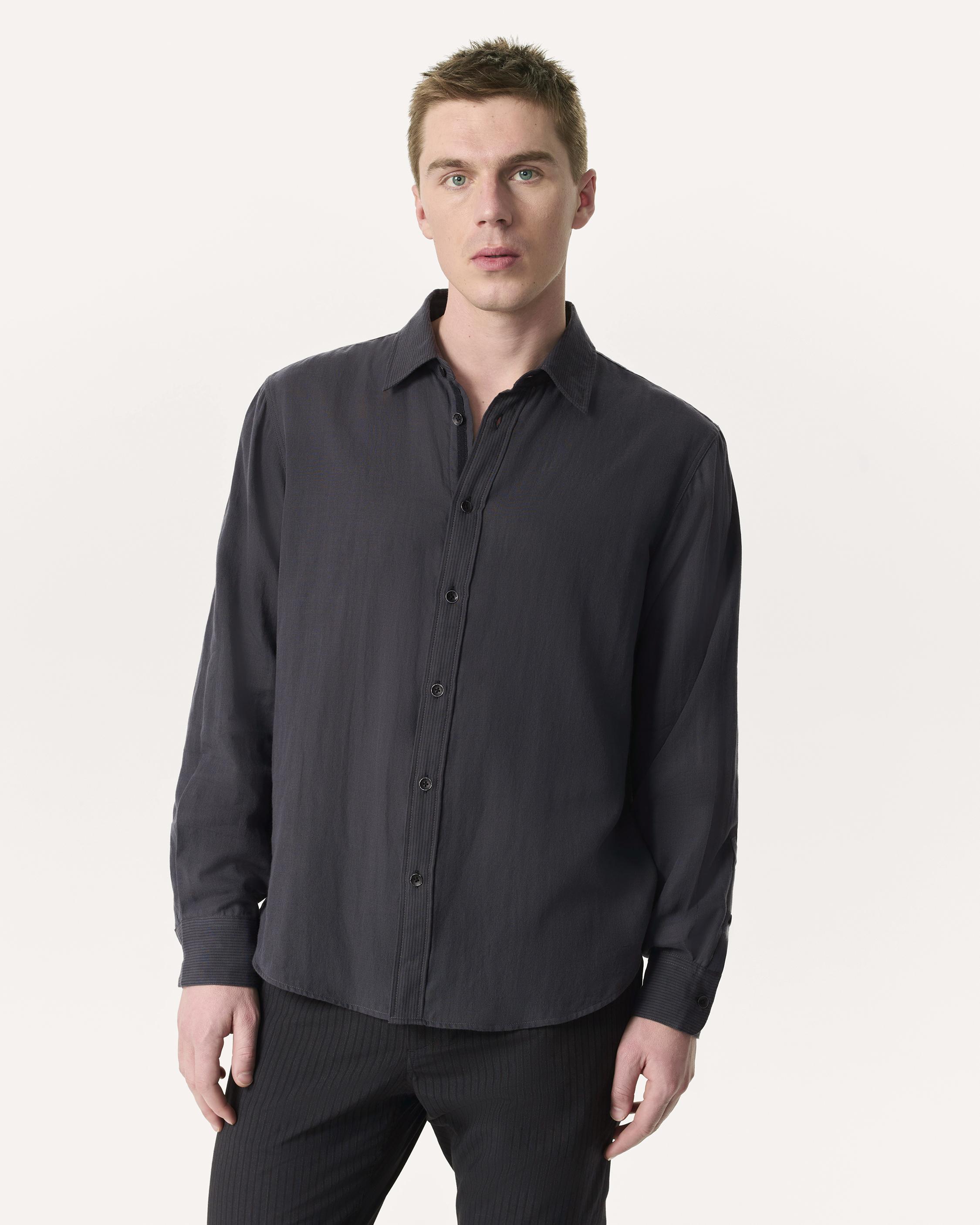 Finch Striped Cotton Gauze Shirt - Dark Grey | rag & bone