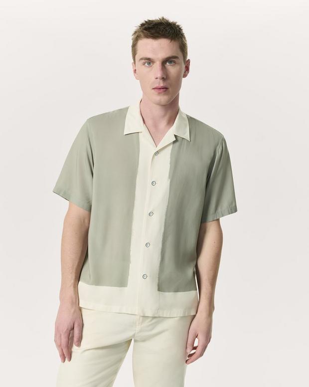 Avery Relaxed Fit Painterly Print Woven Shirt - Tan Anthony Avery Relaxed Fit Painterly Print Woven Shirt - Tan Anthony