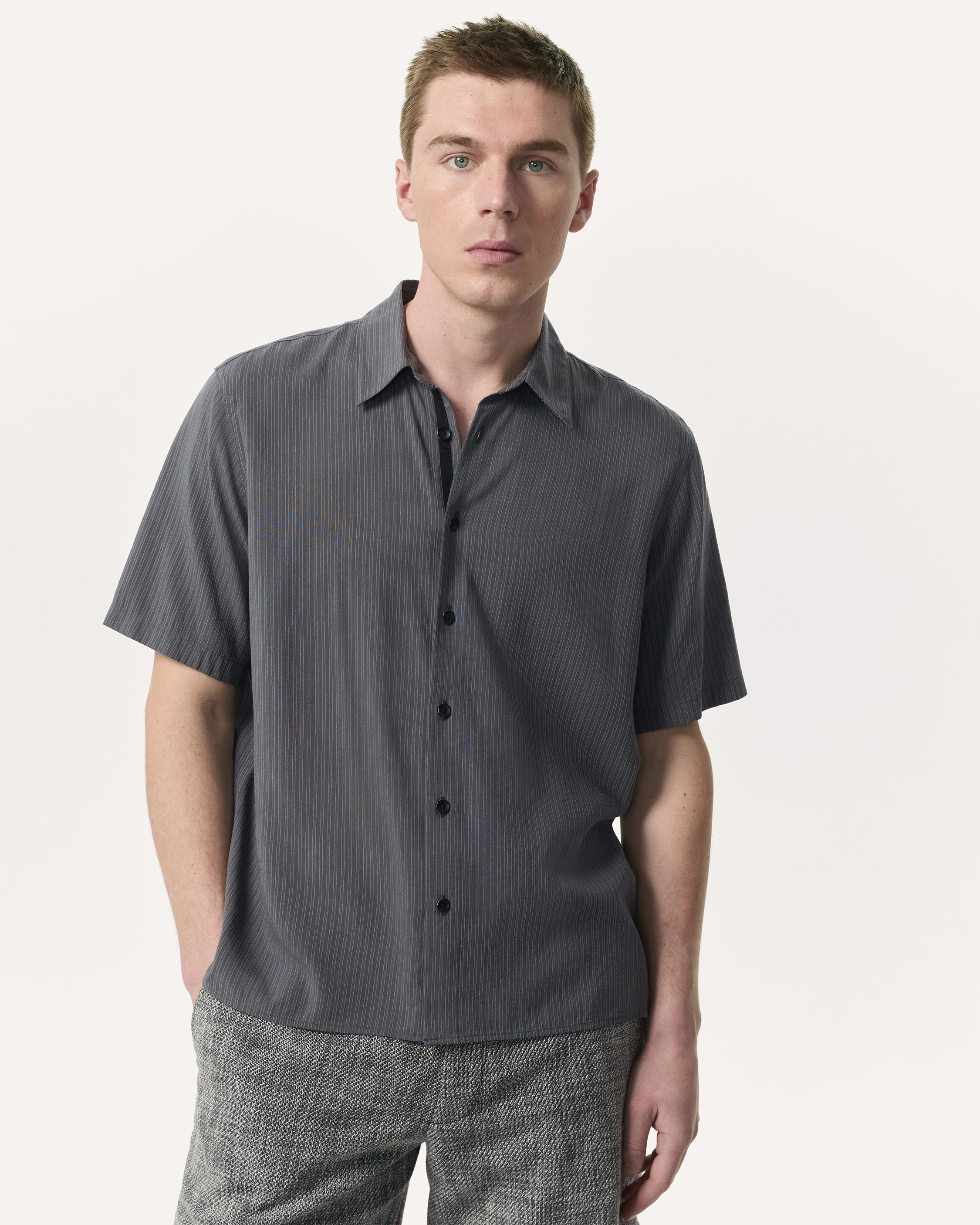 Relaxed Fit Dalton Dobby Striped Shirt - Dark Grey | rag & bone