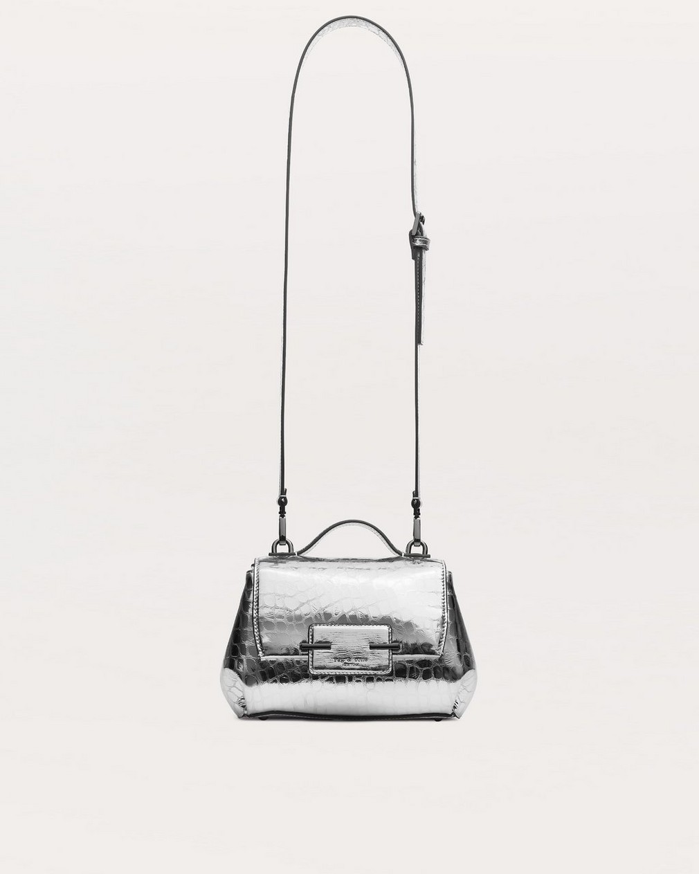 Image 34: Realm Embossed Metallic Leather Crossbody Bag