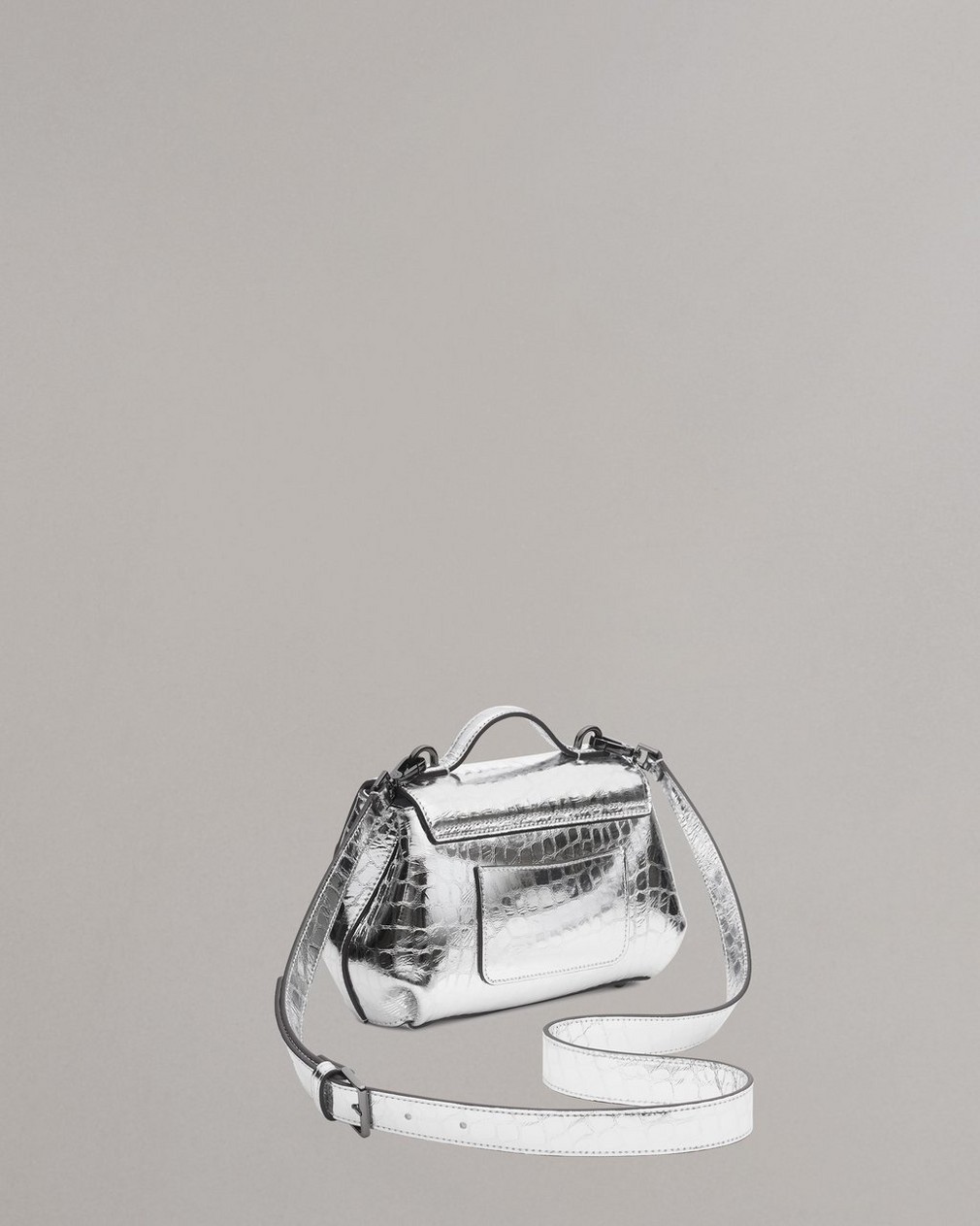 Image 35: Realm Embossed Metallic Leather Crossbody Bag